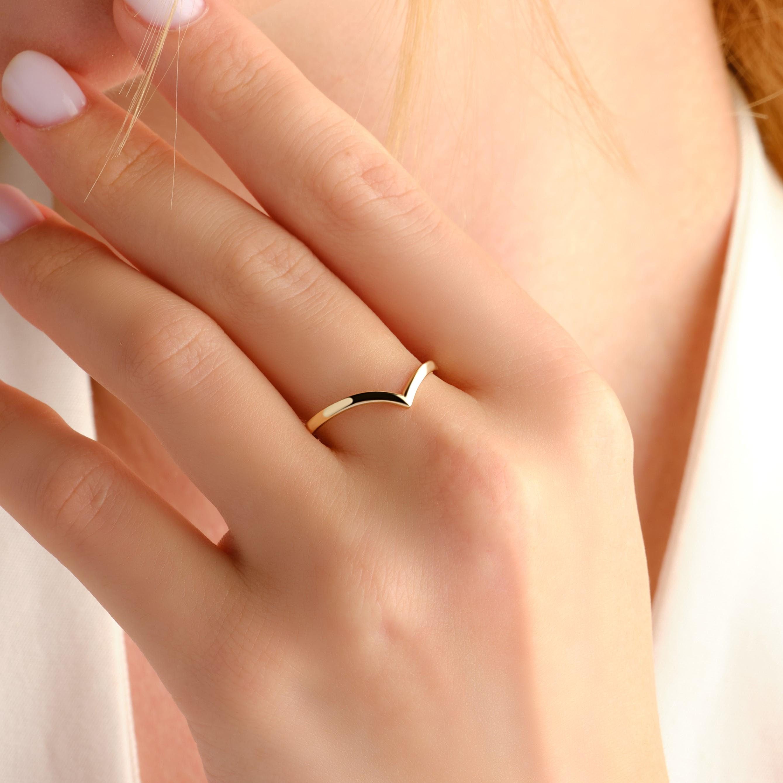 Gold Chevron Ring Contoured Comfortable Band