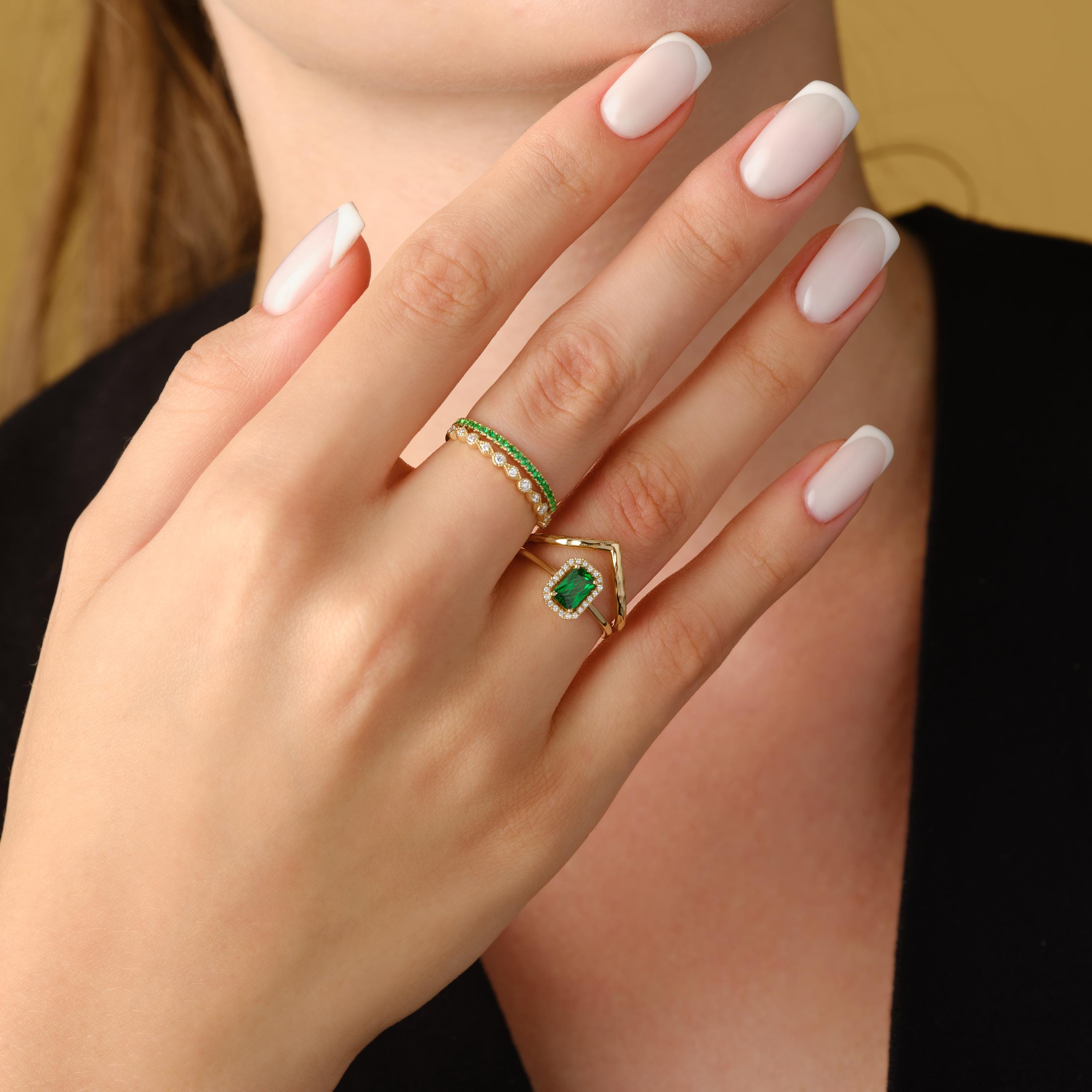 Personalized Birthstone Emerald Stacking Ring