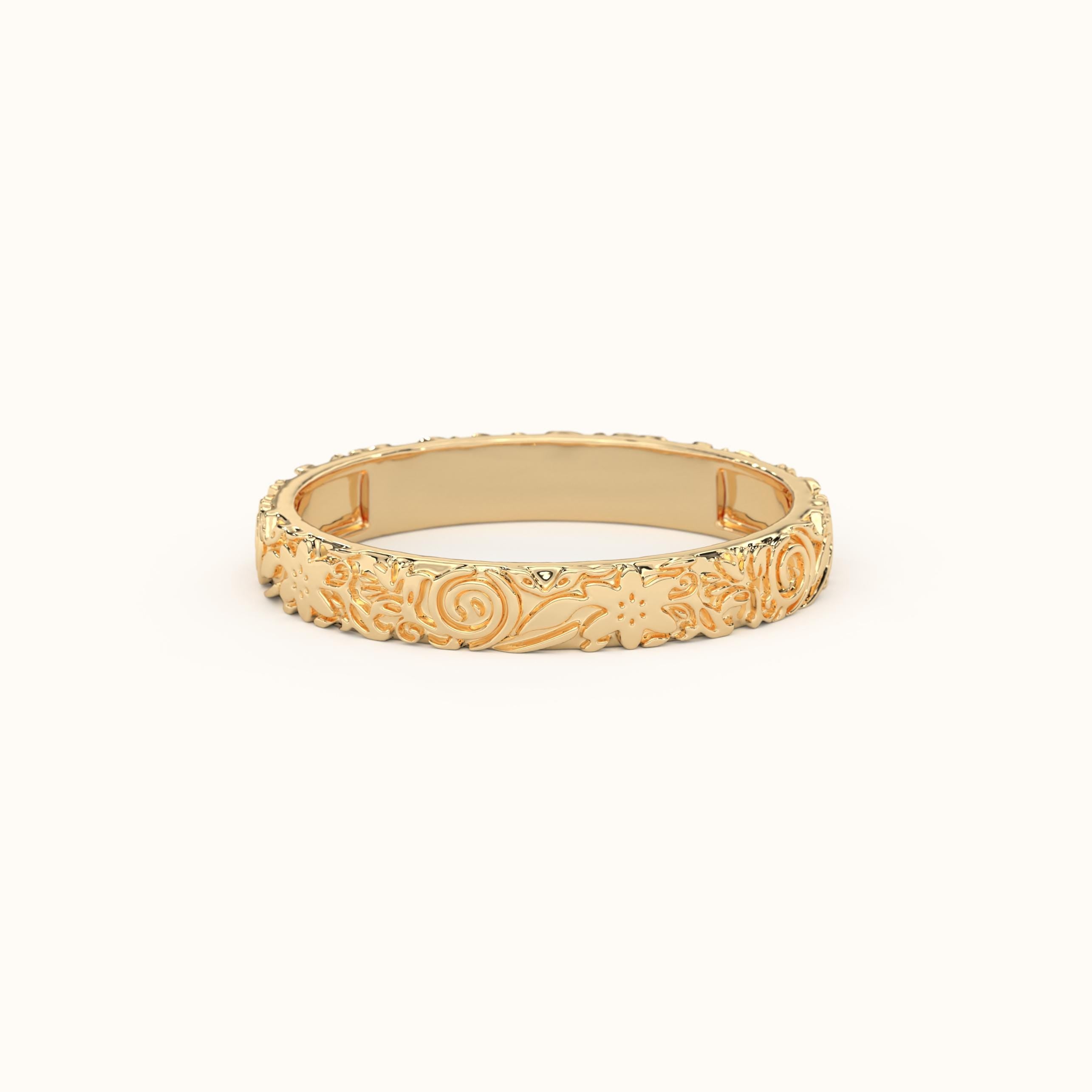Gold Floral Ring Solid Gold Band