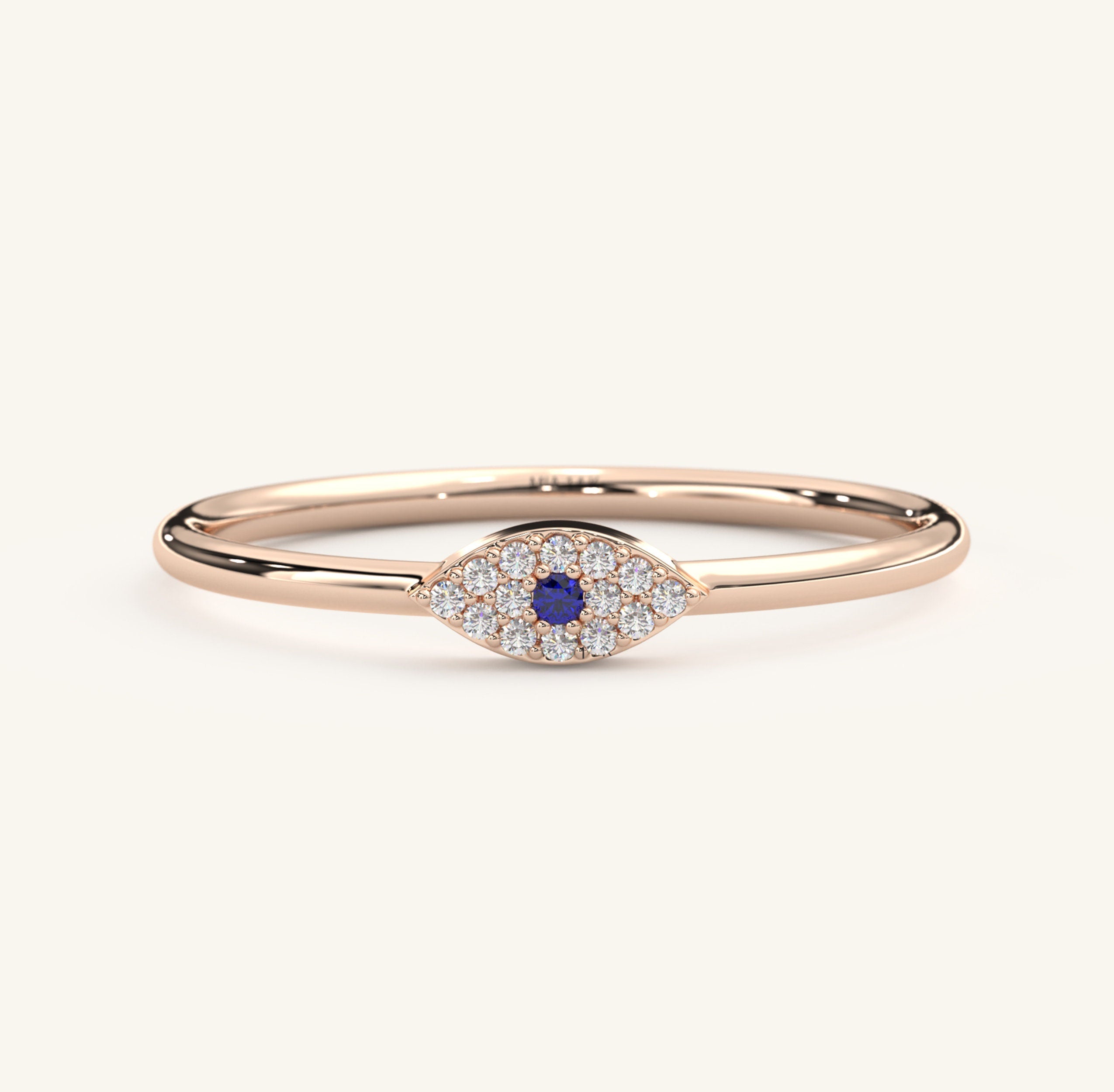 Blue Sapphire Evil Eye Ring Stackable Gold