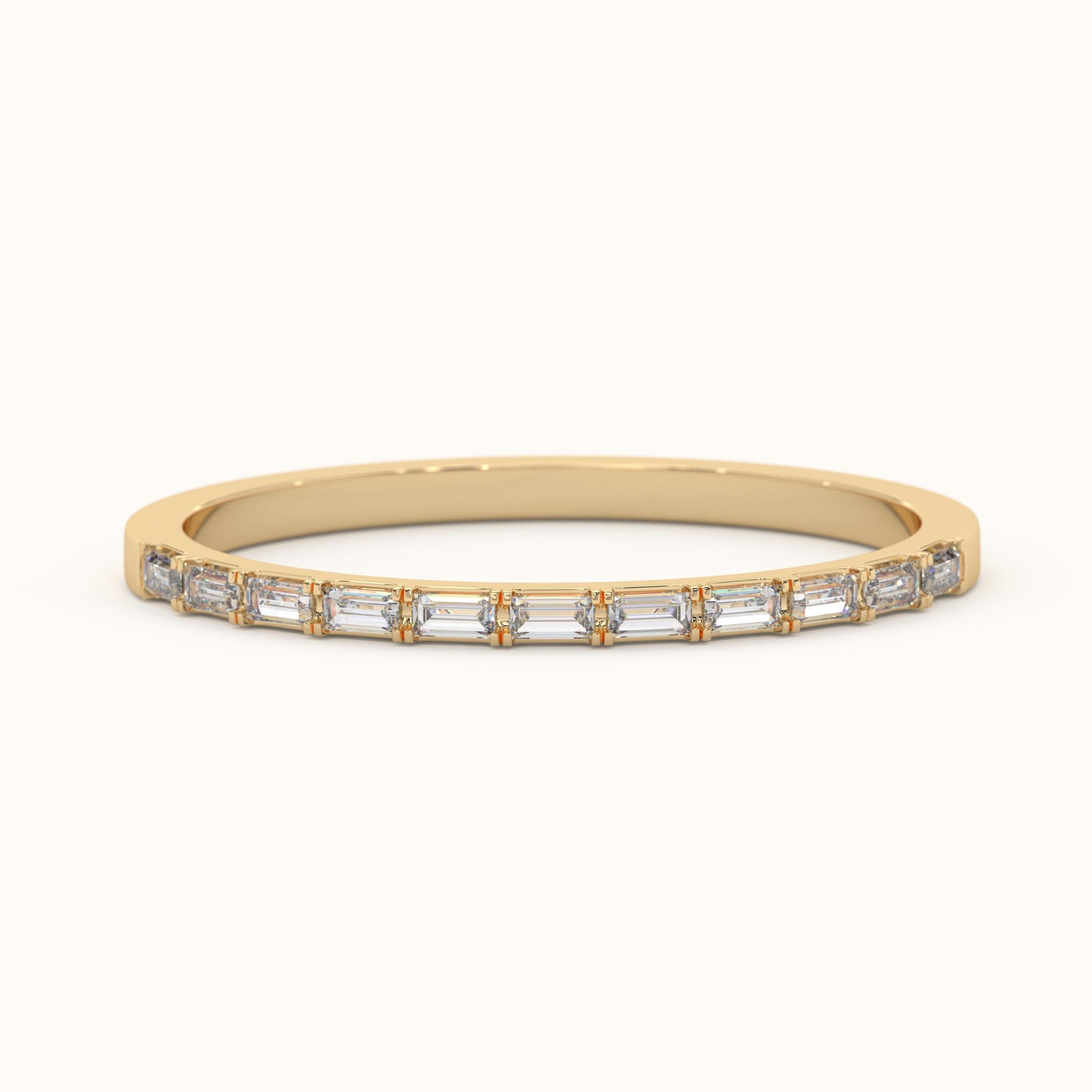 Baguette Diamond Ring Solid Gold Band