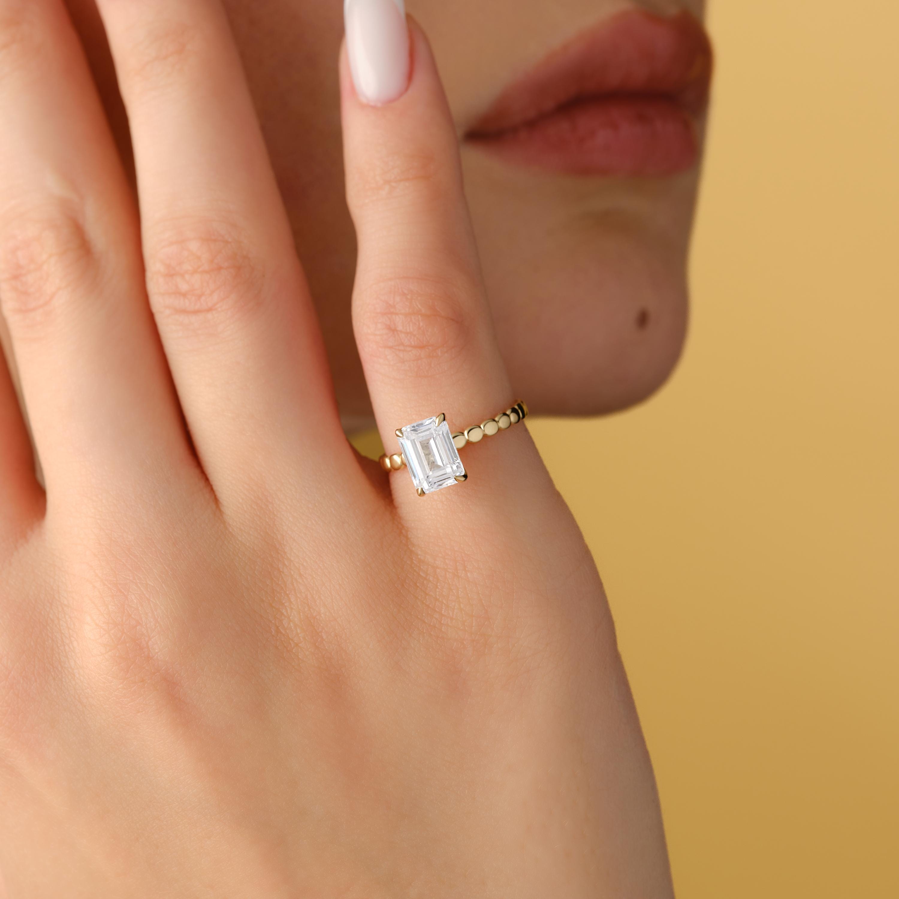 Emerald Cut Ring Solitaire Gold Band Handcrafted Jewelry