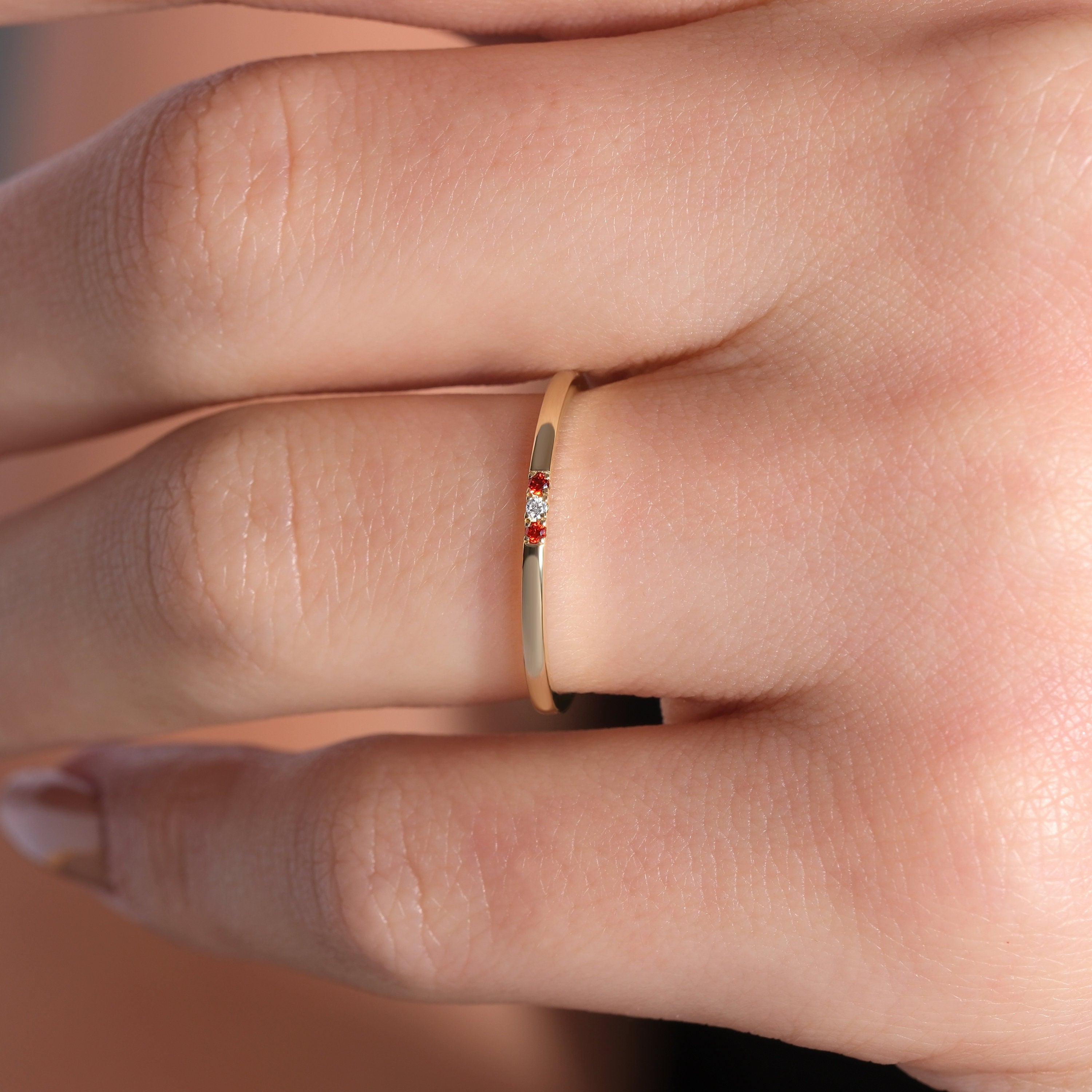 Minimalist Birthstone Stackable Band