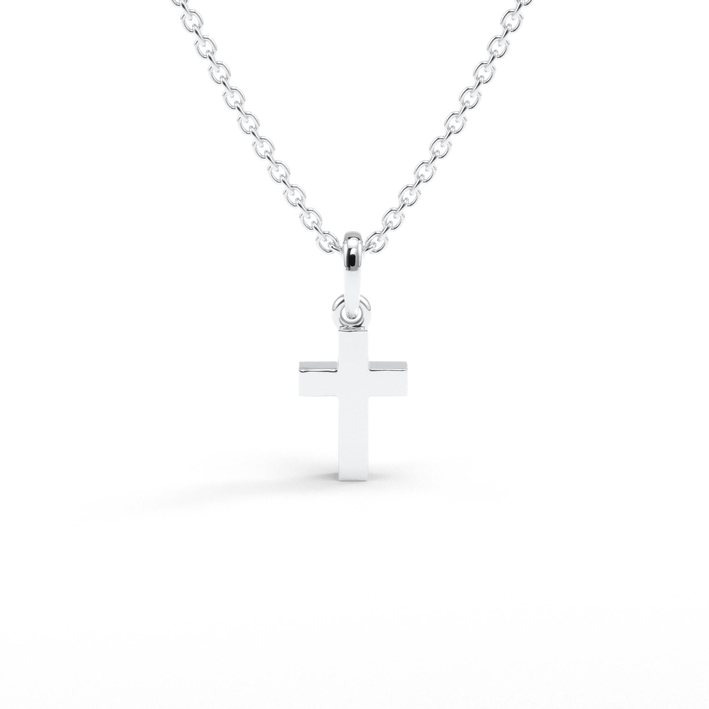 White Gold Cross Pendant Necklace Baptism Gift