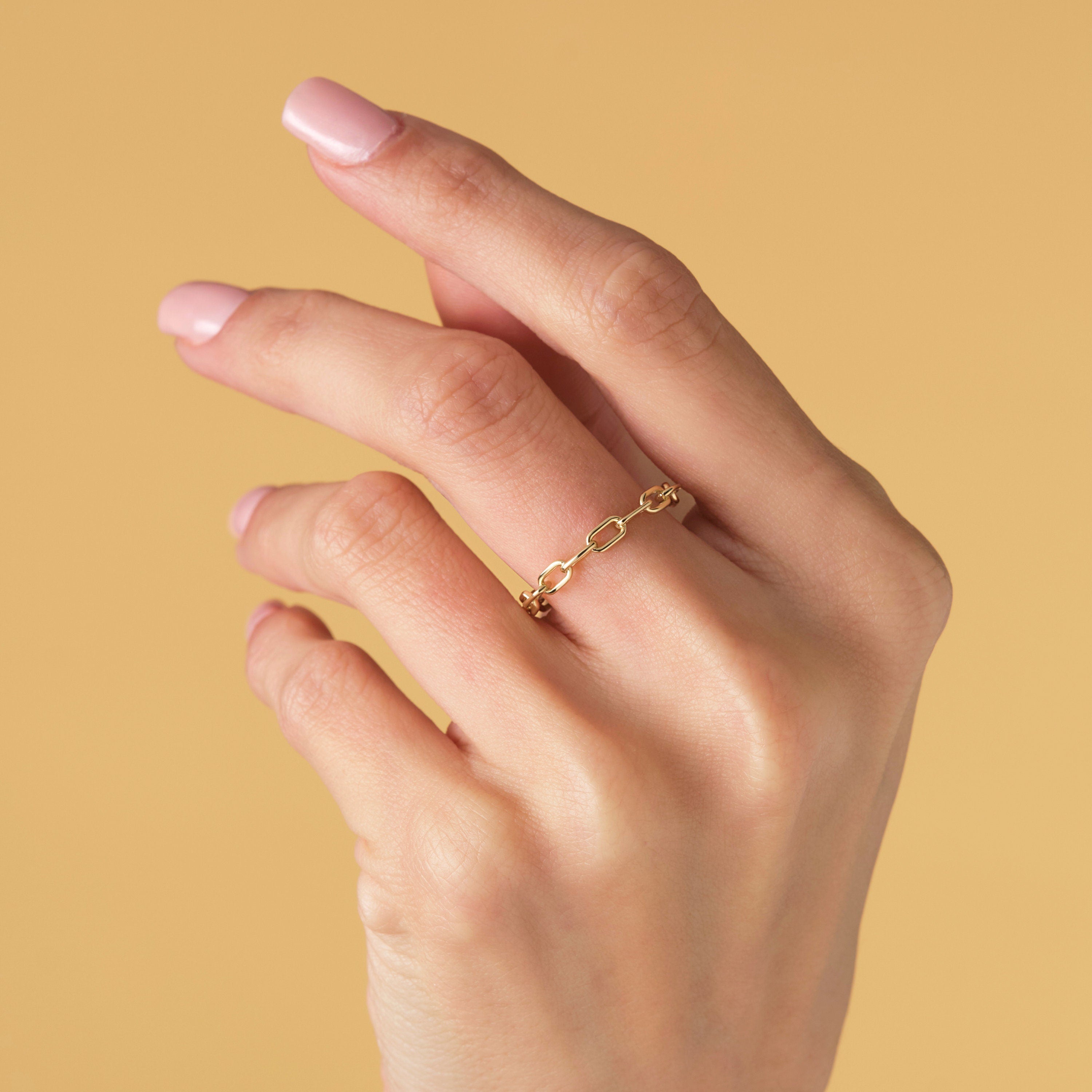 18K Gold Chain Ring Minimalist Paperclip Band