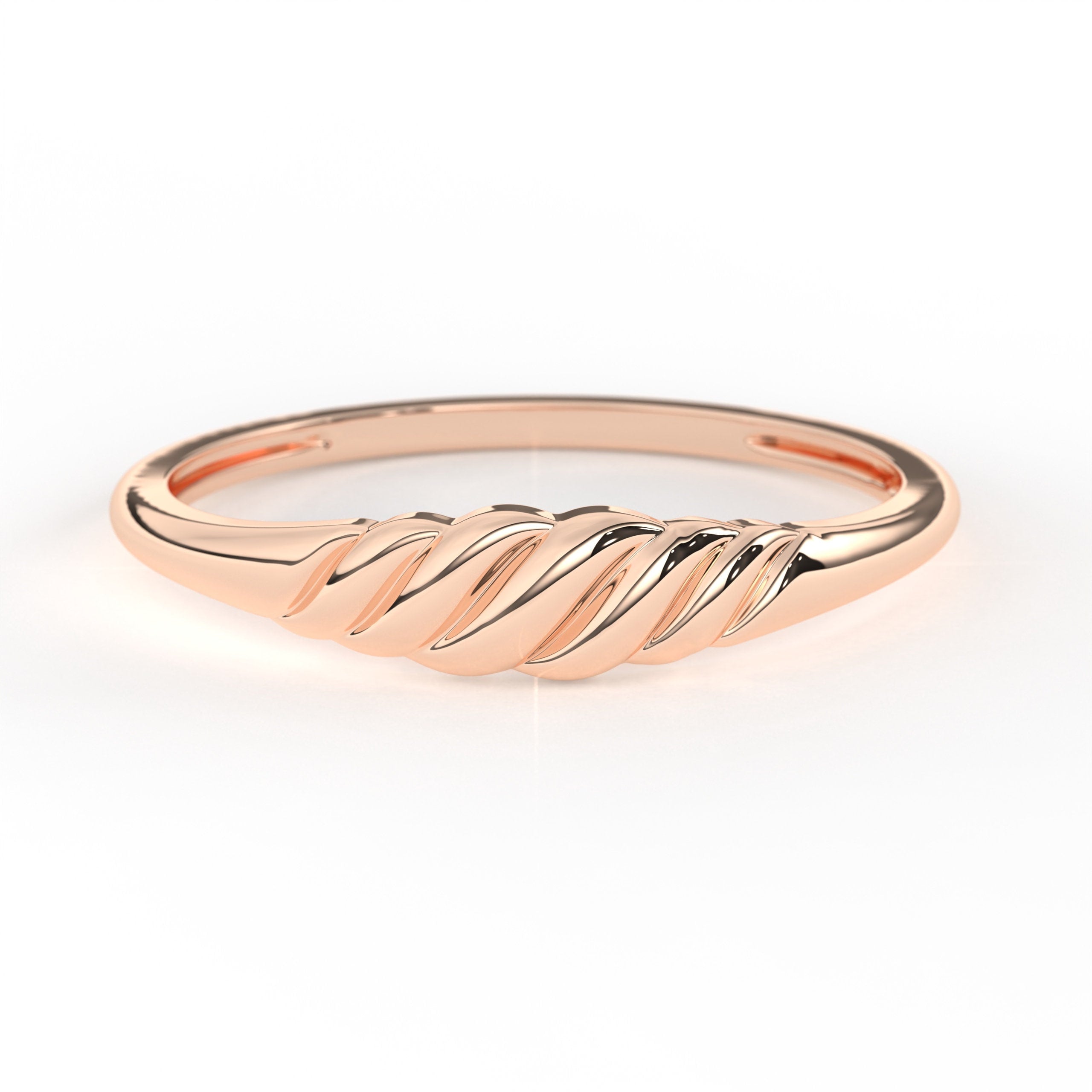Gold Croissant Ring Twisted Stacking Band