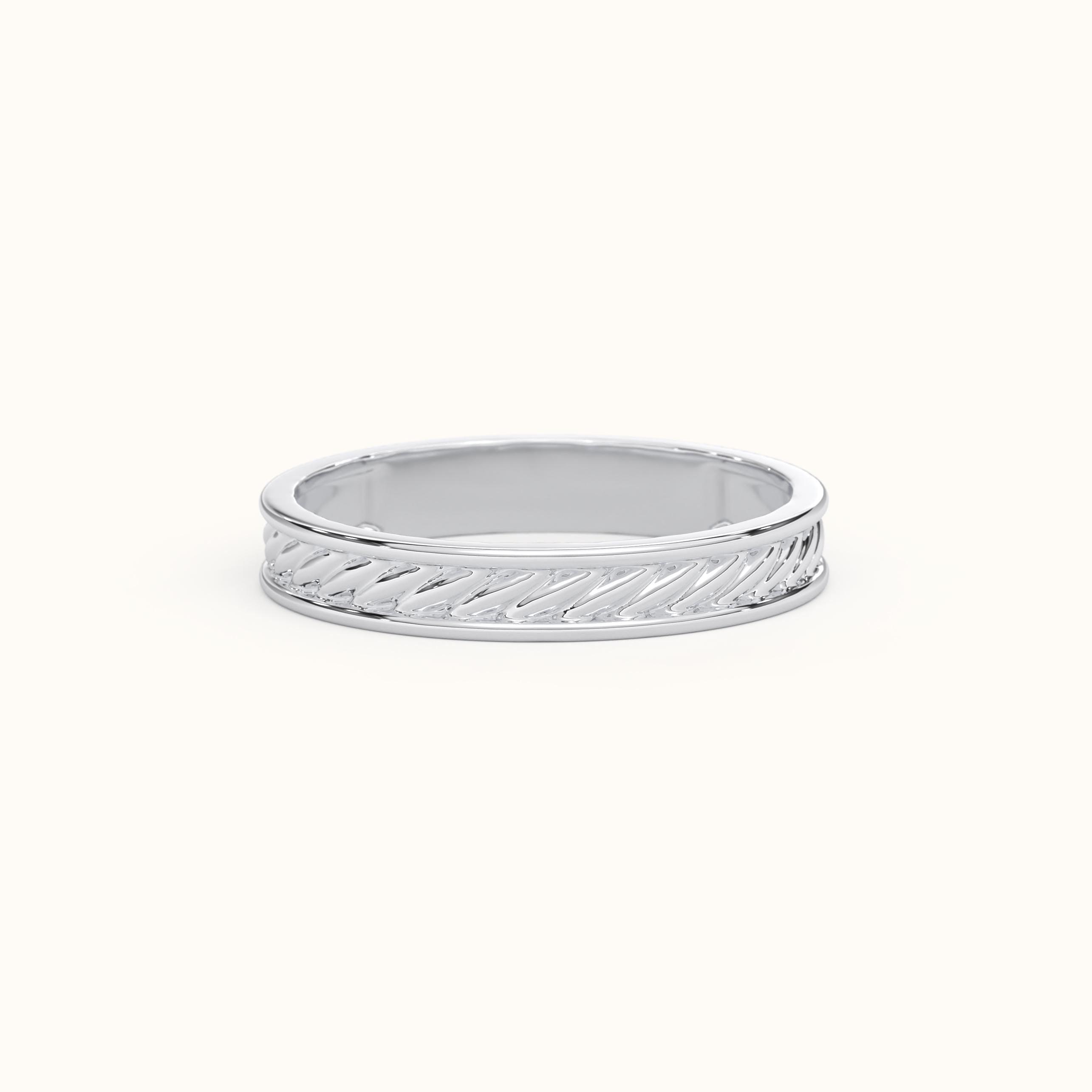 White Gold Diagonal Pattern Wedding Band