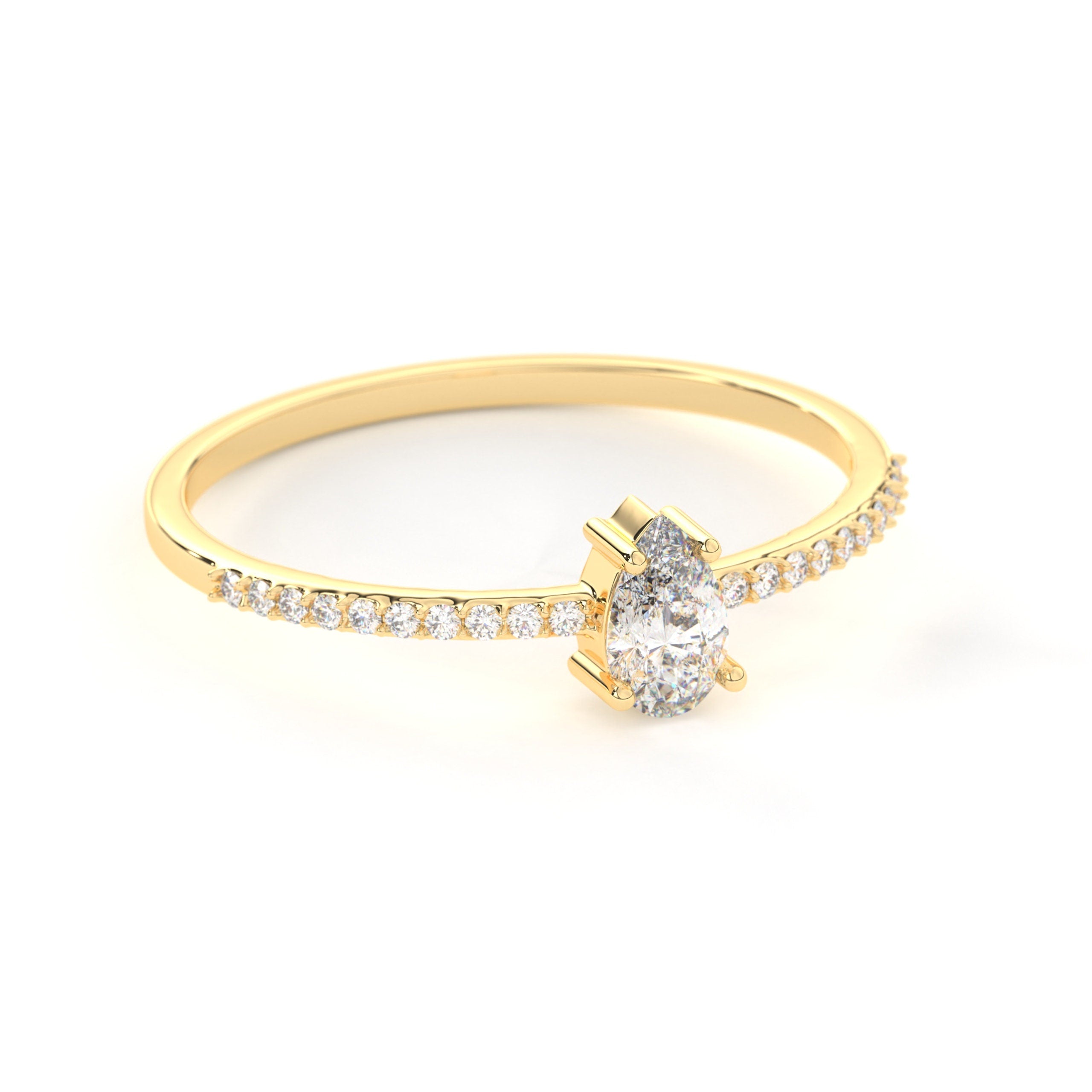 Pear Cut Diamond Ring Solid Gold Band