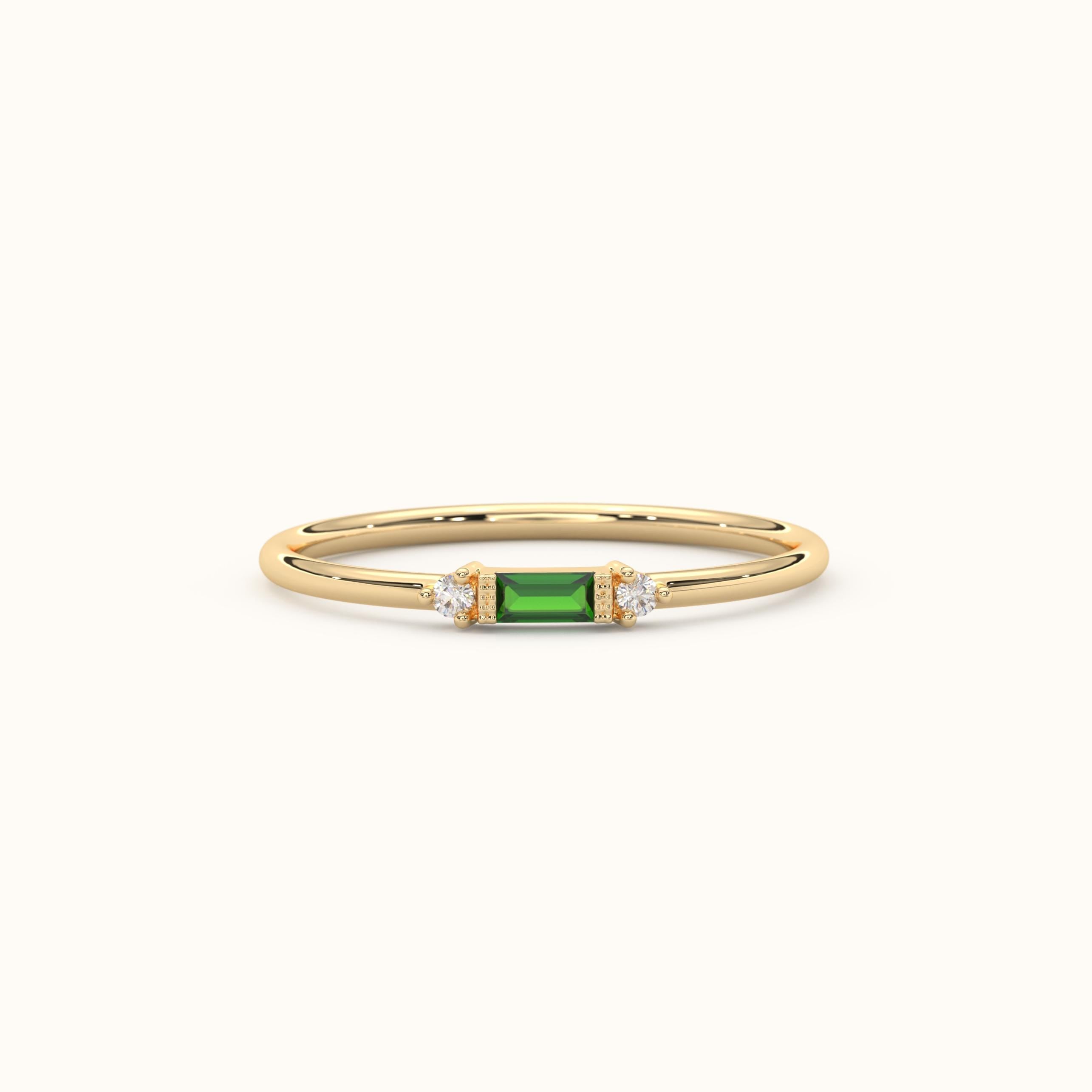 Emerald Stacking Gold Ring Custom Birthstone Three Stone