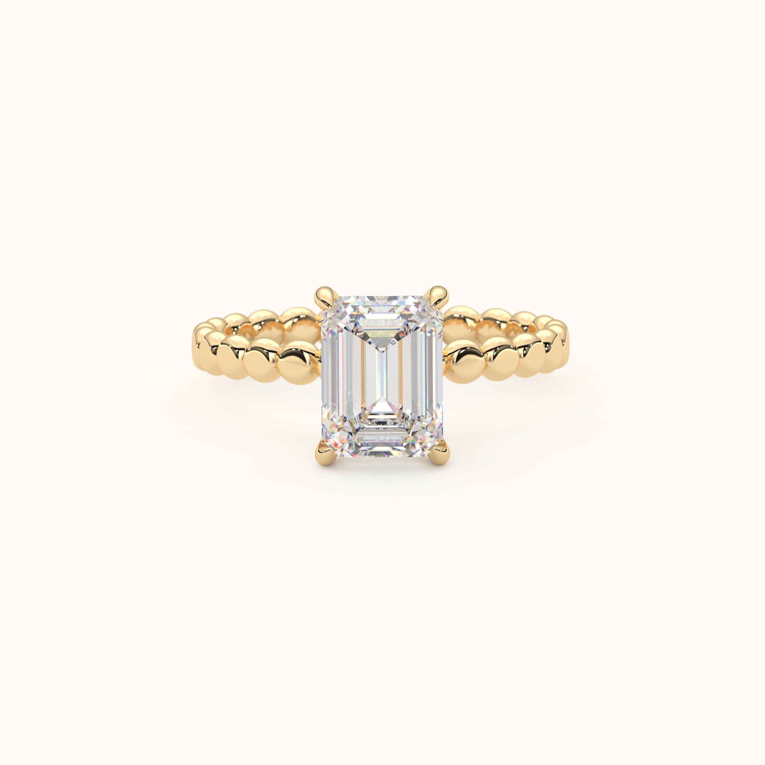 Emerald Cut Ring Solitaire Gold Band Handcrafted Jewelry