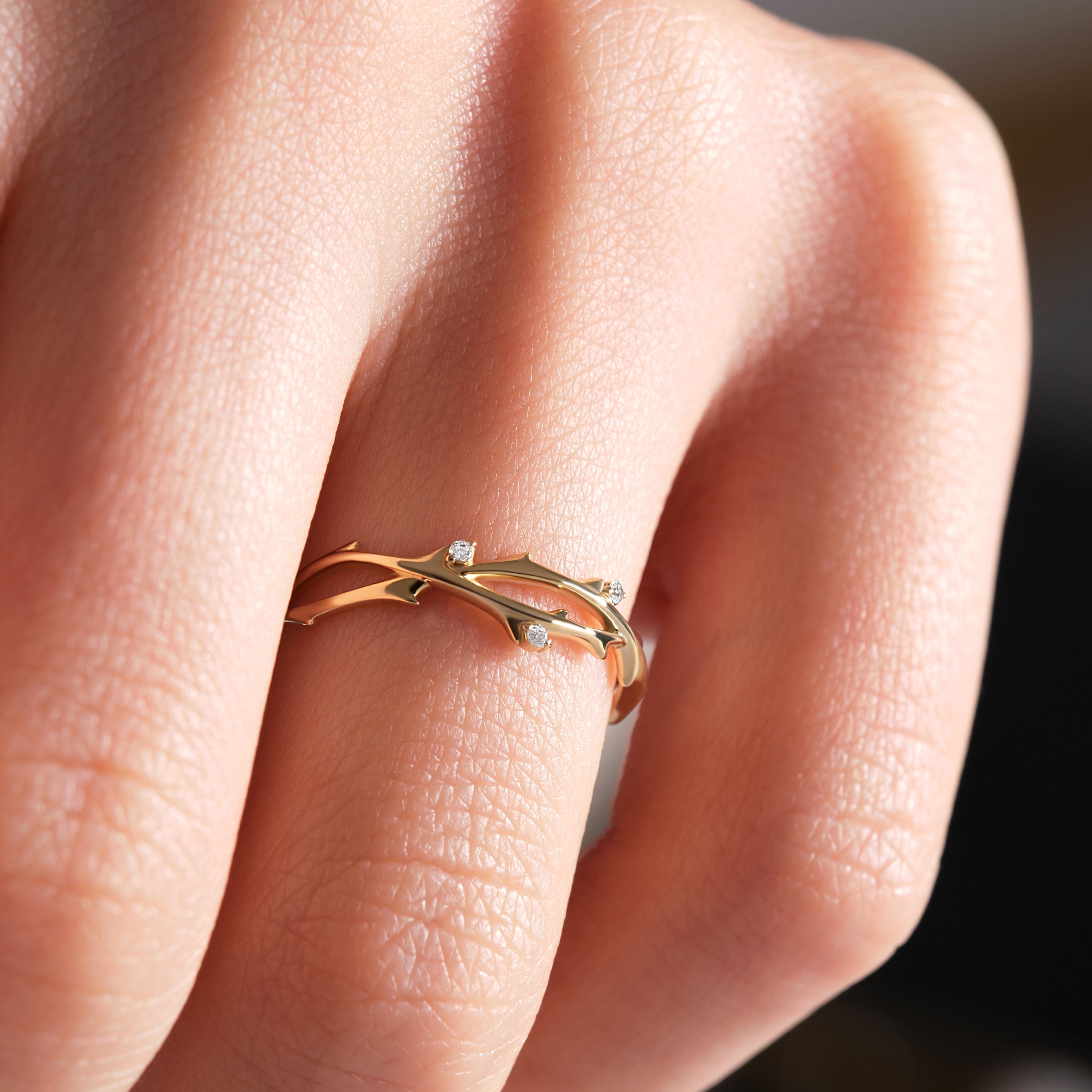 Gold Floral Ring Handmade Diamond Twig Band