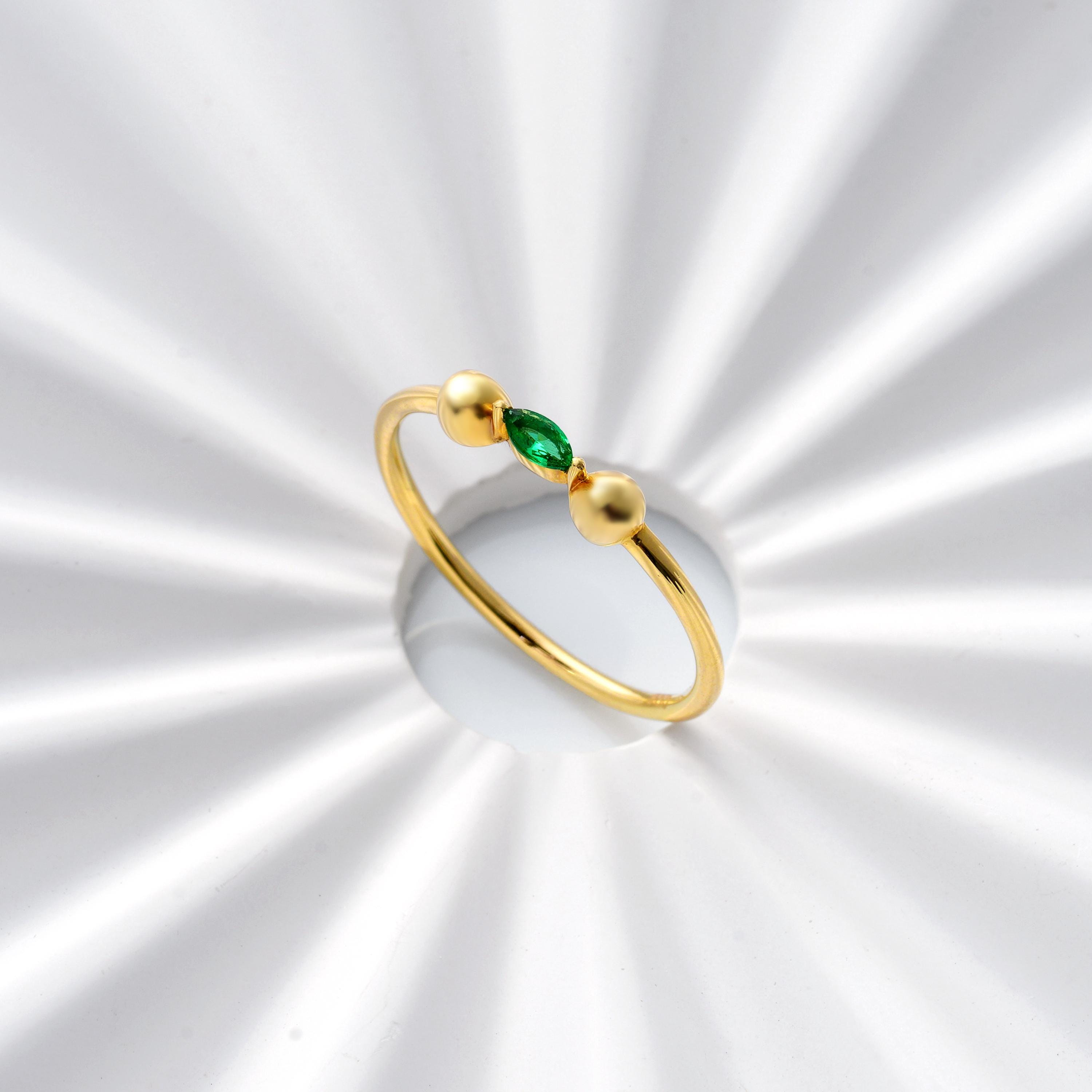 Marquise Green Stacking Ring Minimalist Gold