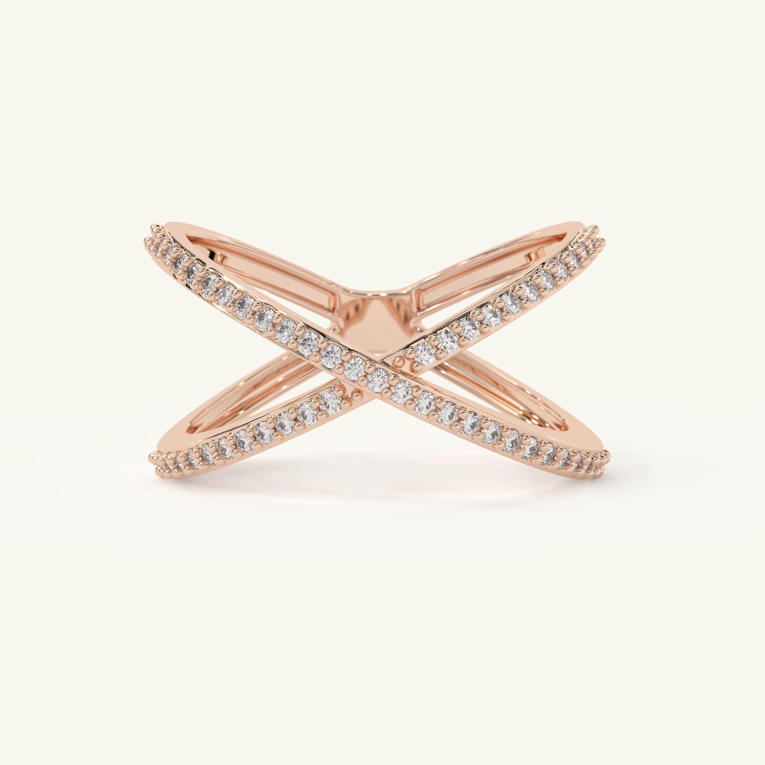 Handmade Solid Gold Criss Cross Band with Diamonds