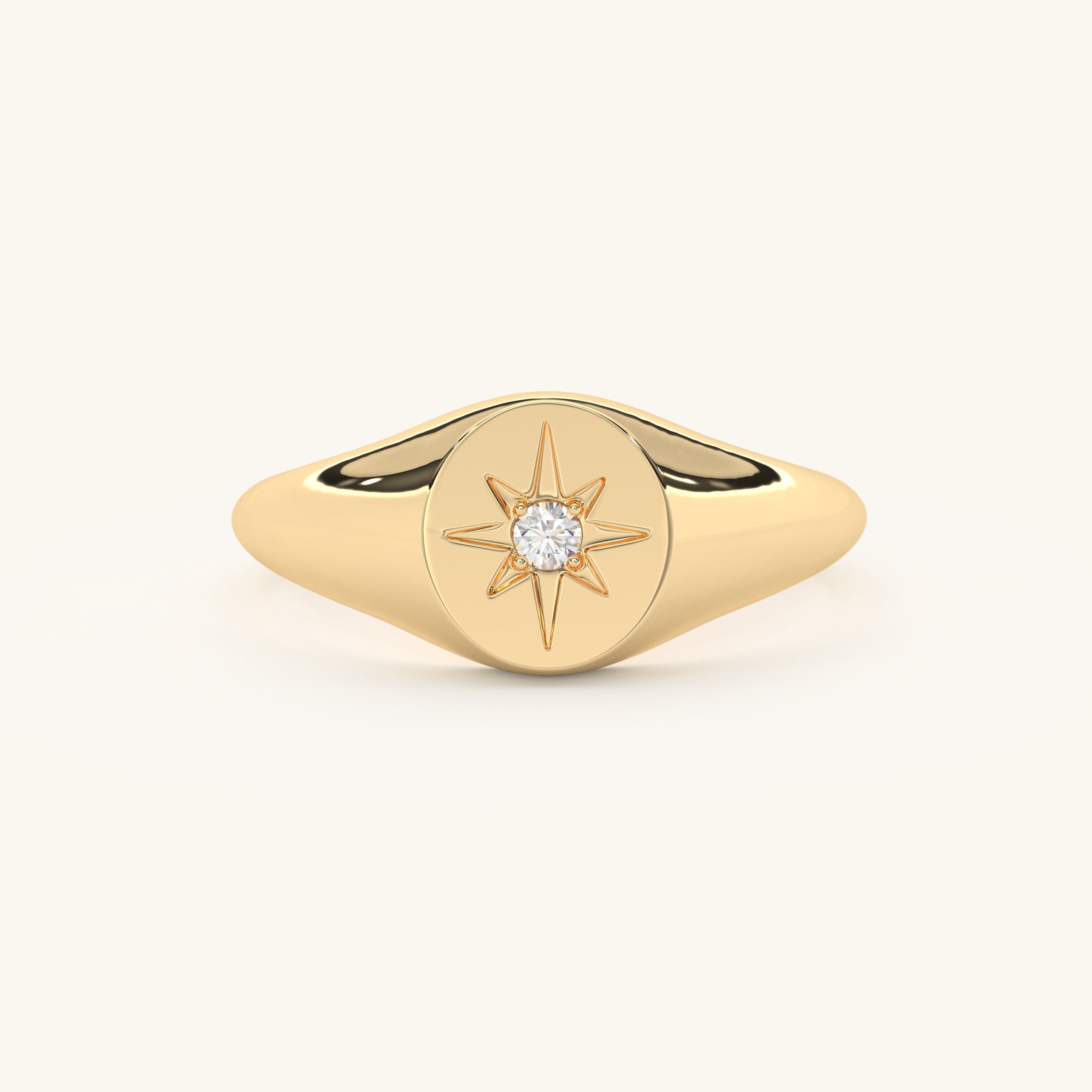 14K Gold Signet Ring Dainty Starburst Pinky
