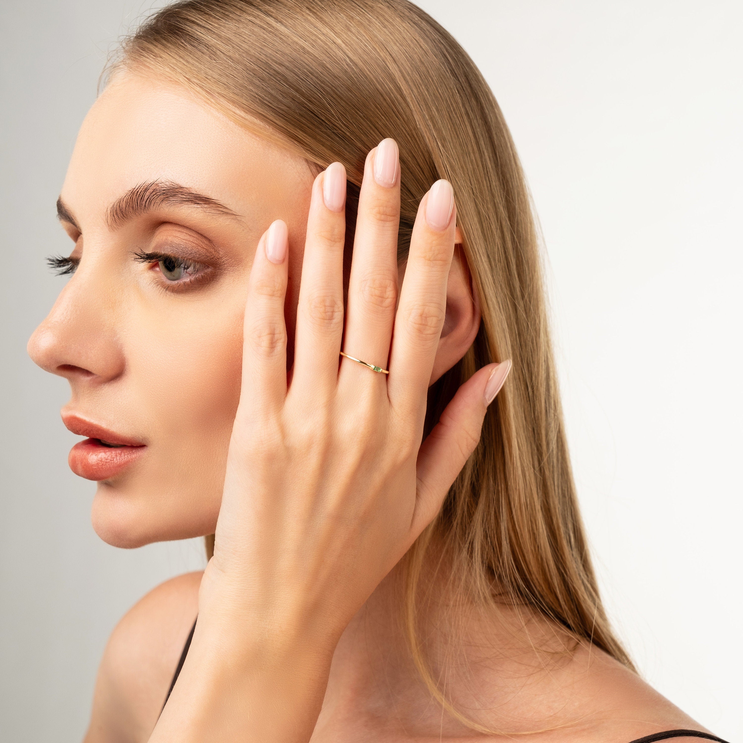 Baguette Birthstone Solid Gold Ring