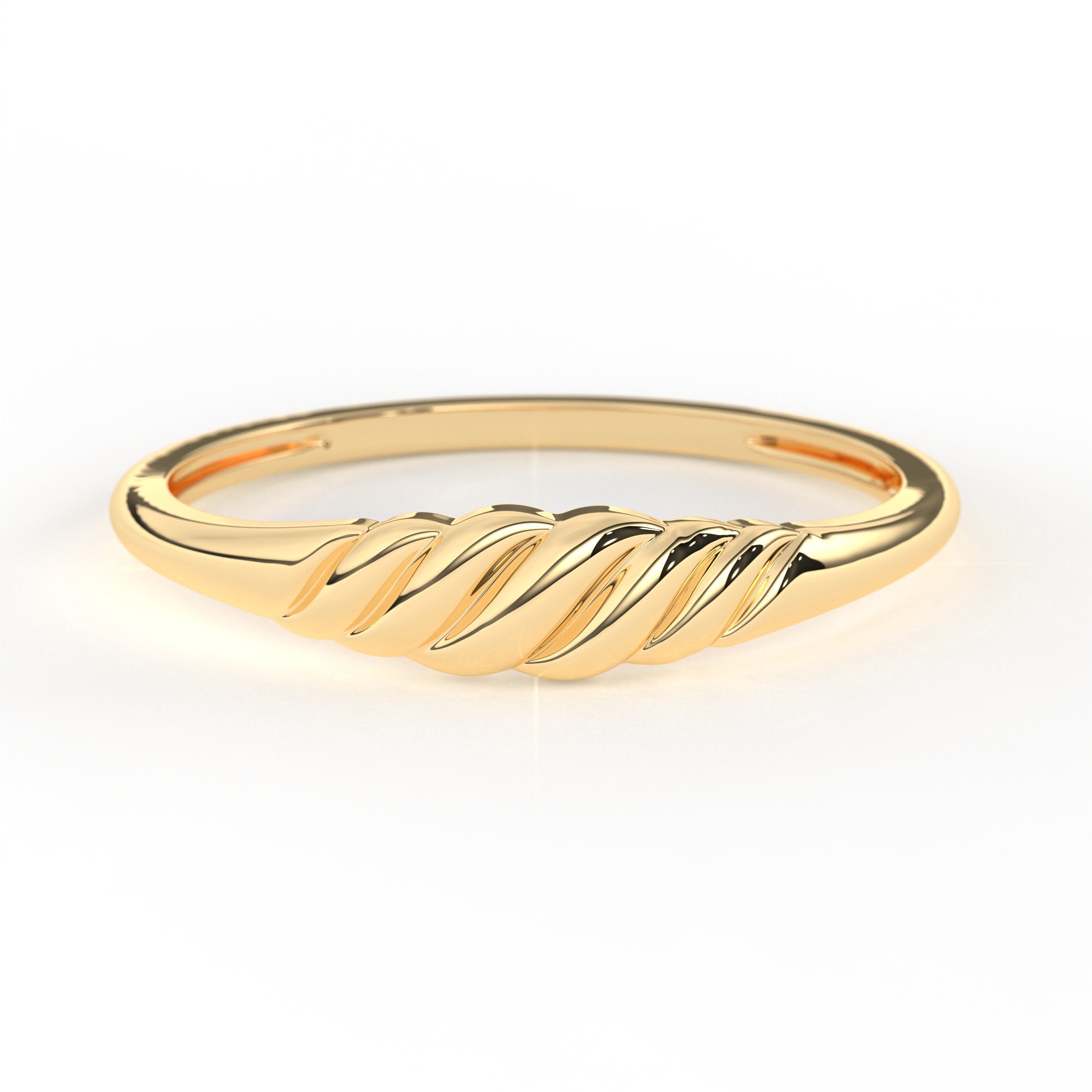 Gold Croissant Ring Twisted Stacking Band