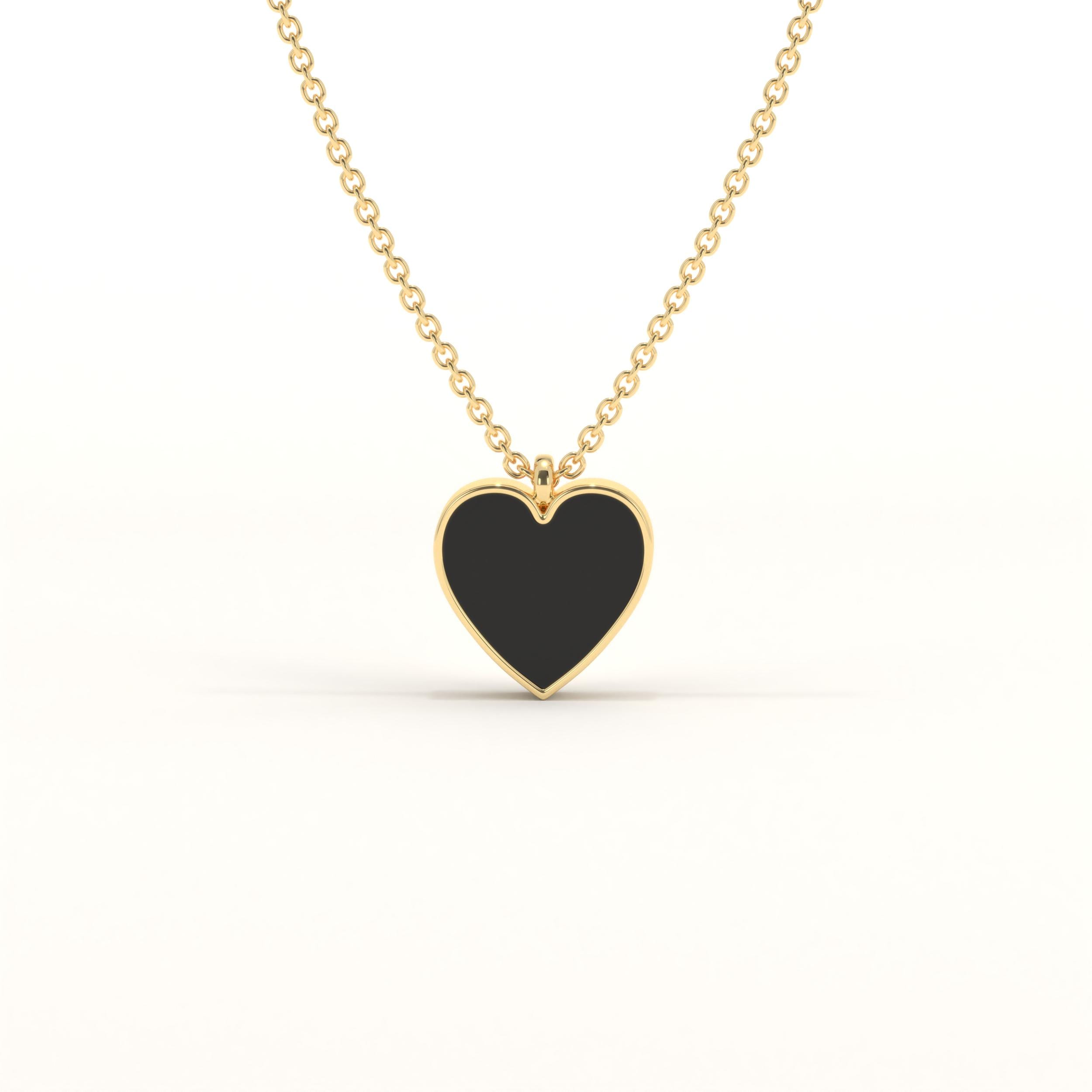 Gold Heart Pendant Black Enamel Necklace Dainty Valentine Gift
