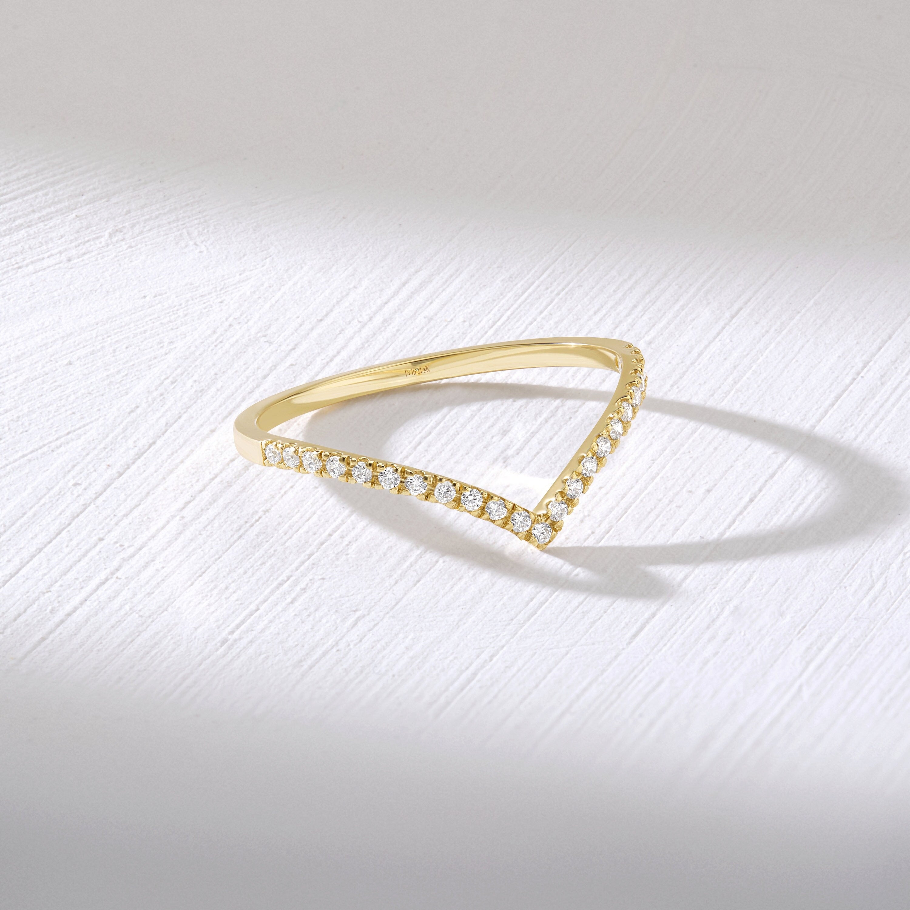 V Shaped Diamond Ring - Solid Gold Chevron Band