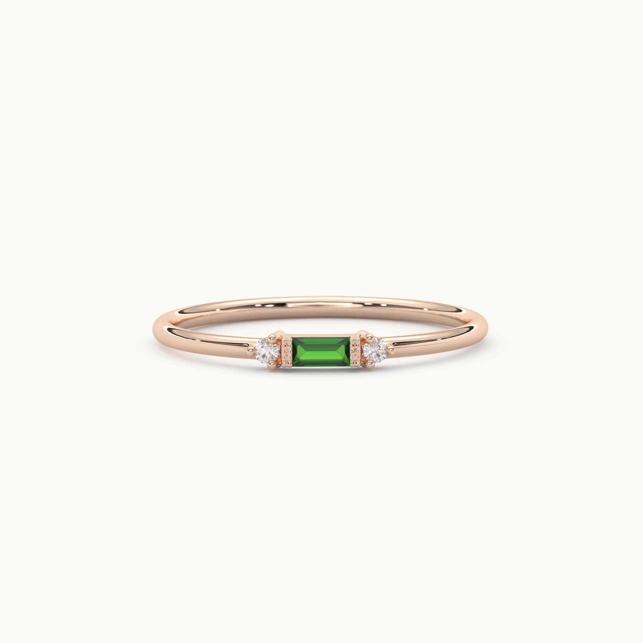 Emerald Stacking Gold Ring Custom Birthstone Three Stone
