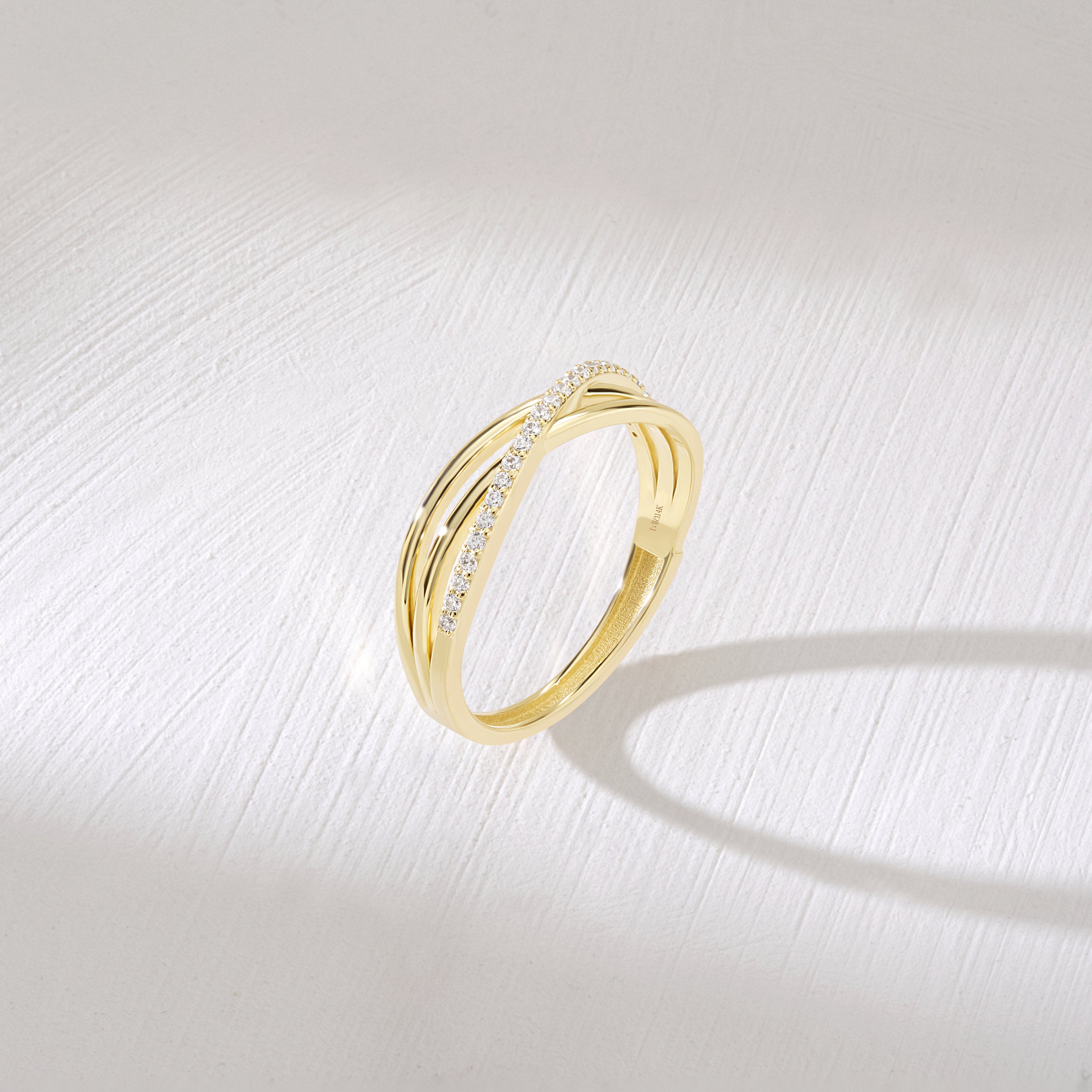 Solid Gold Triple Ring Pave Diamond Band