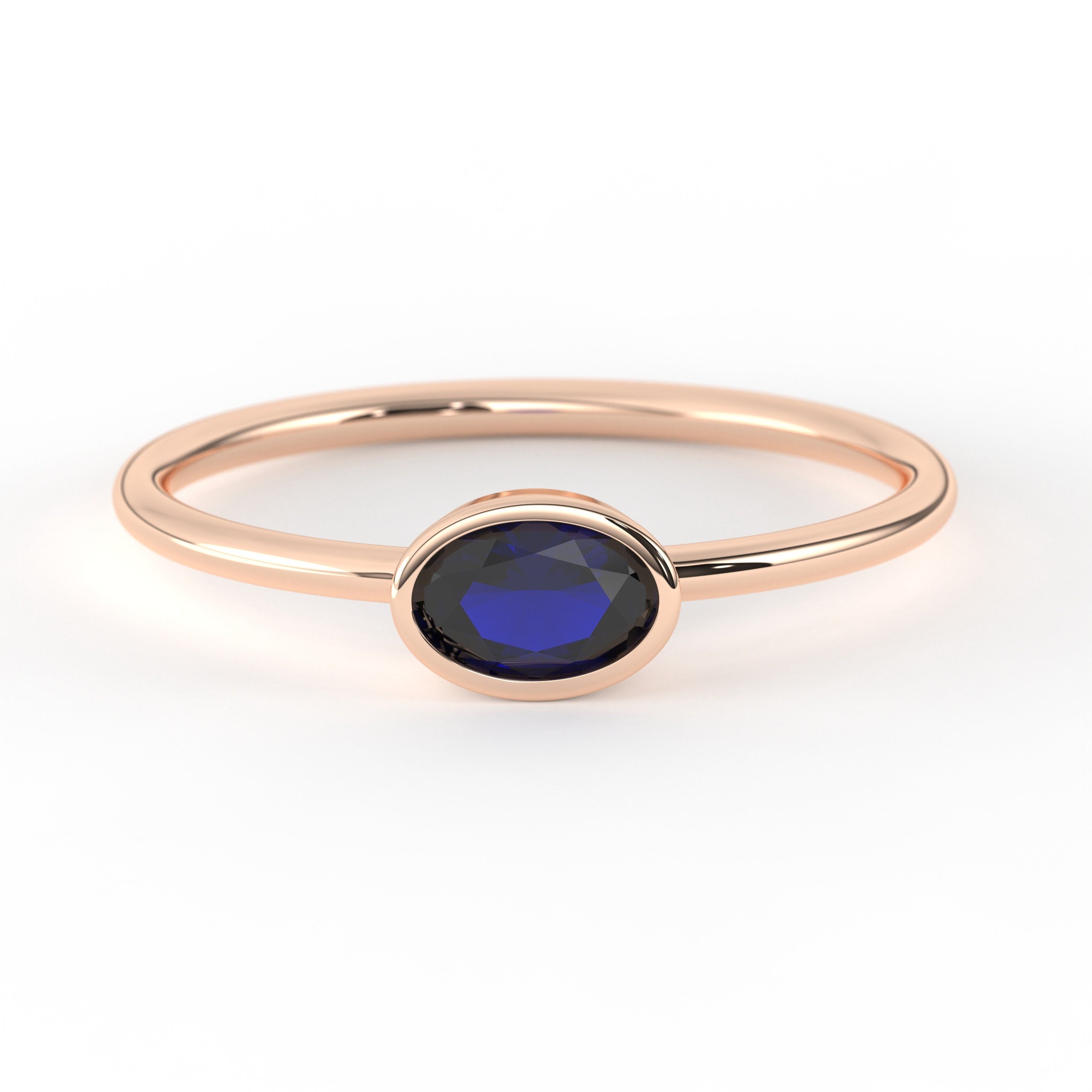 Oval Bezel Set Sapphire Solid Gold Ring