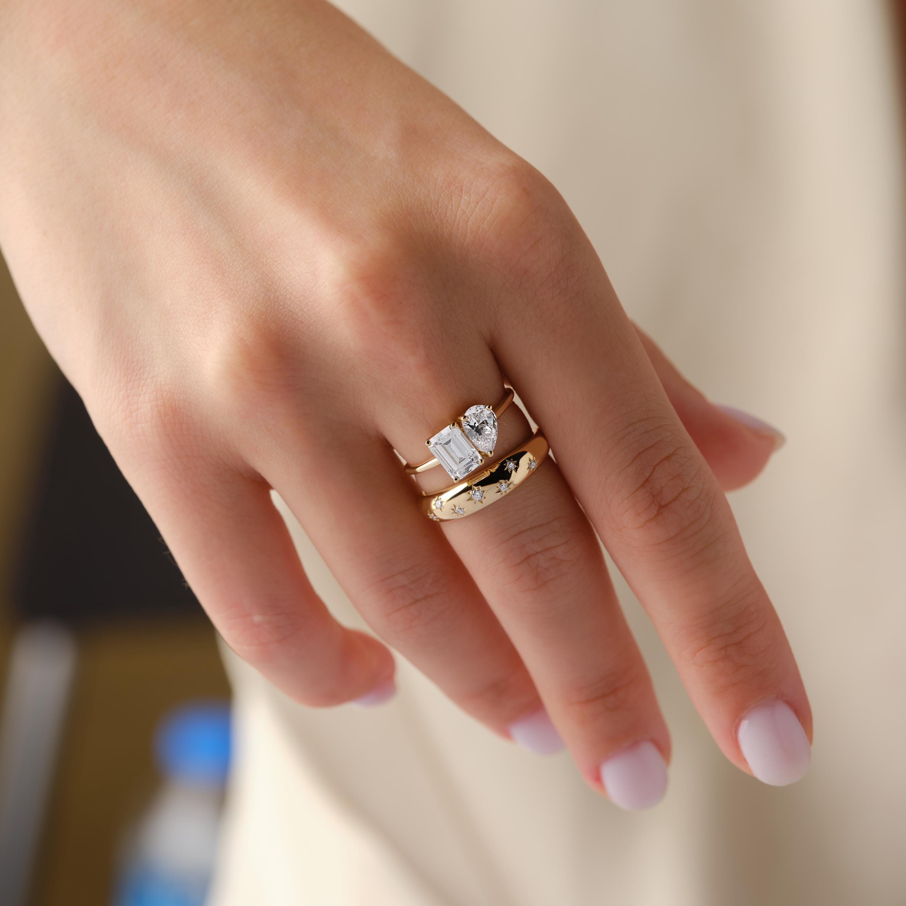 Toi Et Moi Ring Two Stone Solid Gold Pear Cut Diamond