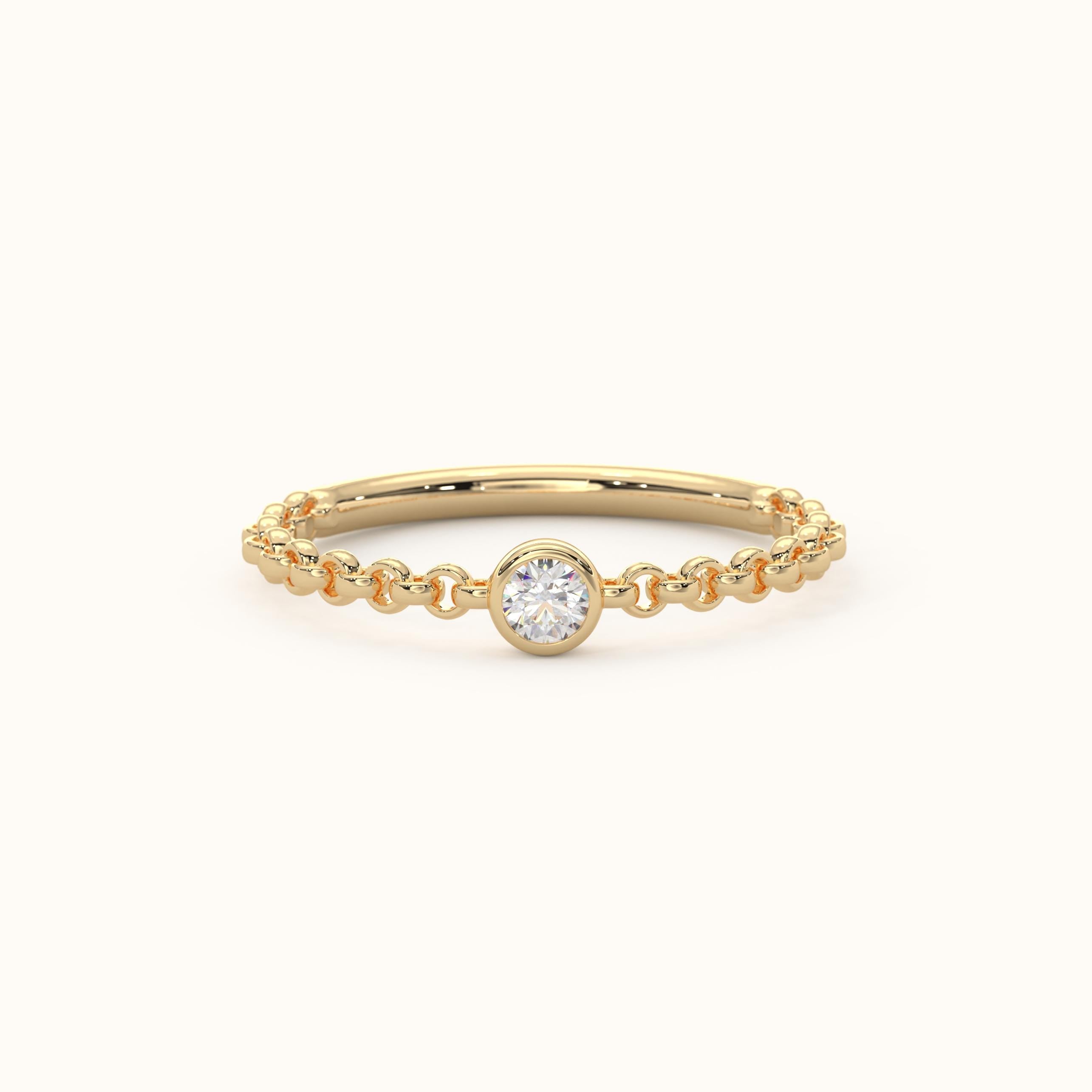 Diamond Chain Ring Solid Gold Bezel Band