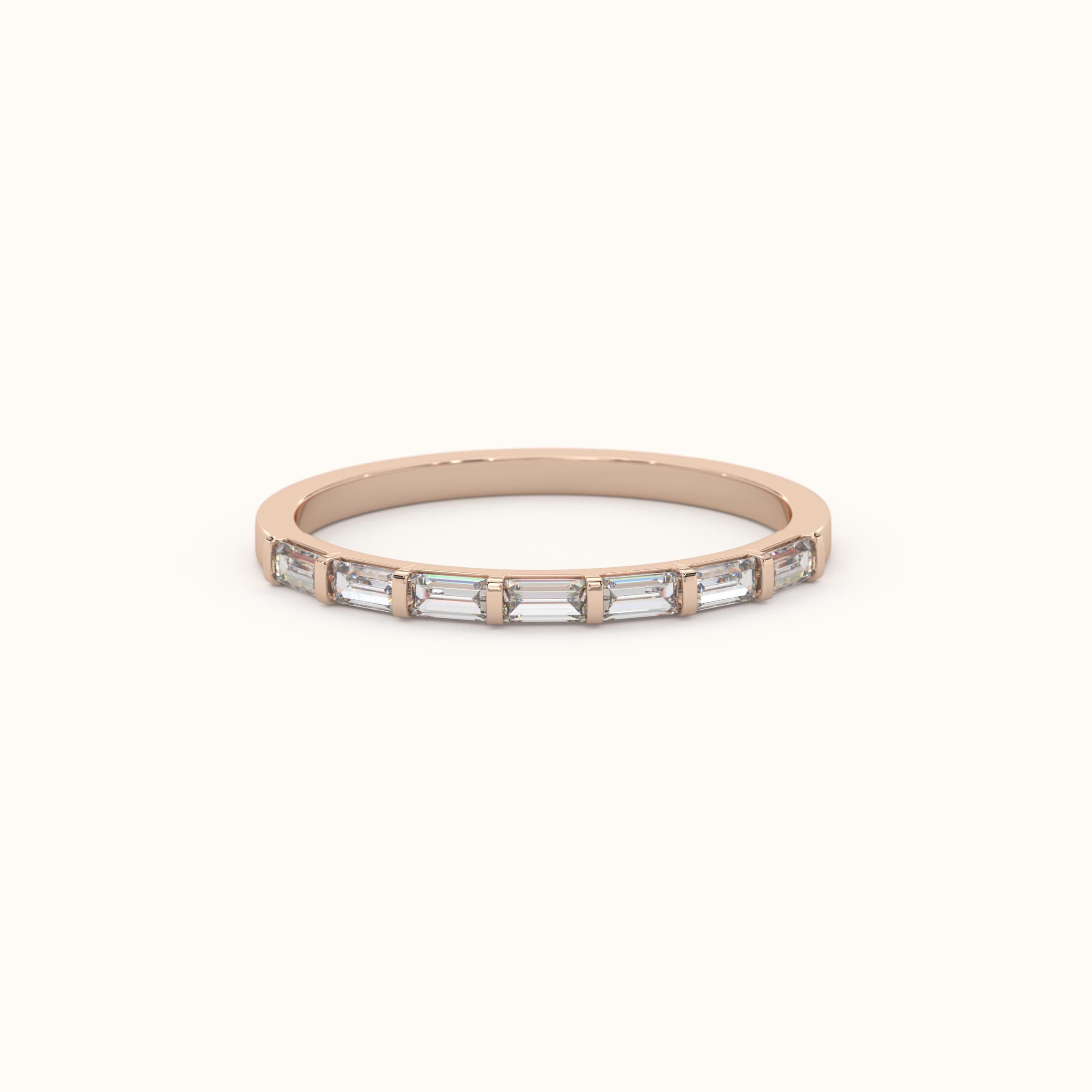 Baguette Wedding Band Solid Gold Diamond Ring