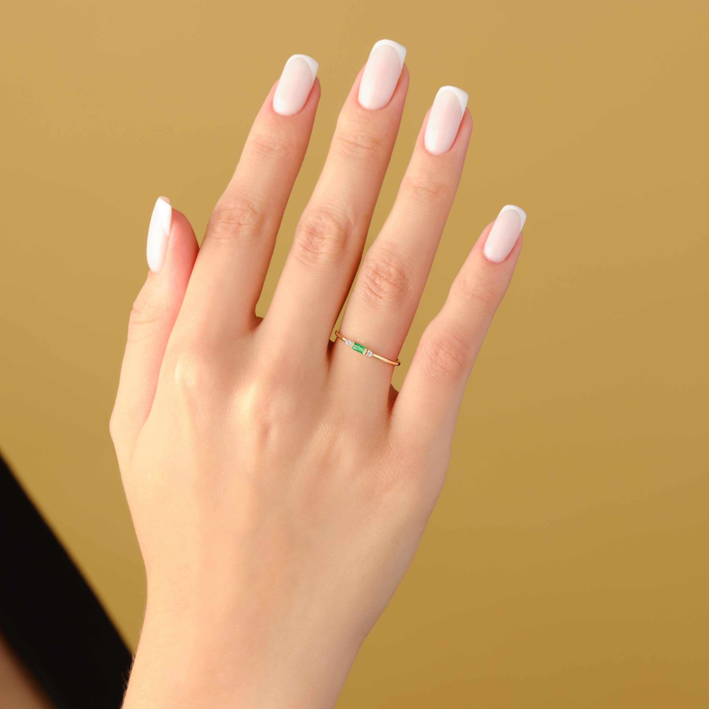 Emerald Stacking Gold Ring Custom Birthstone Three Stone