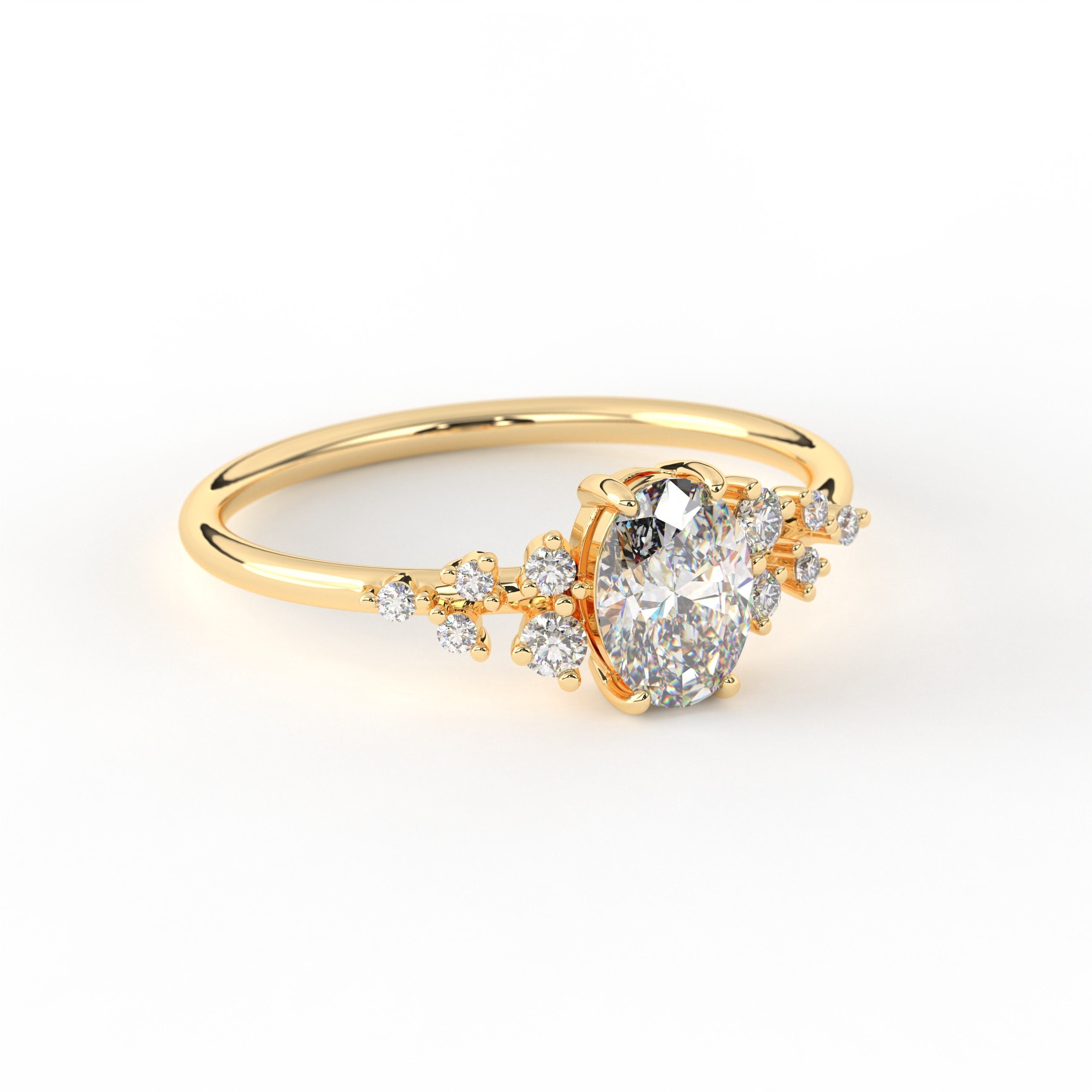 Diamond Cluster Ring Moissanite Promise Ring Solid Gold