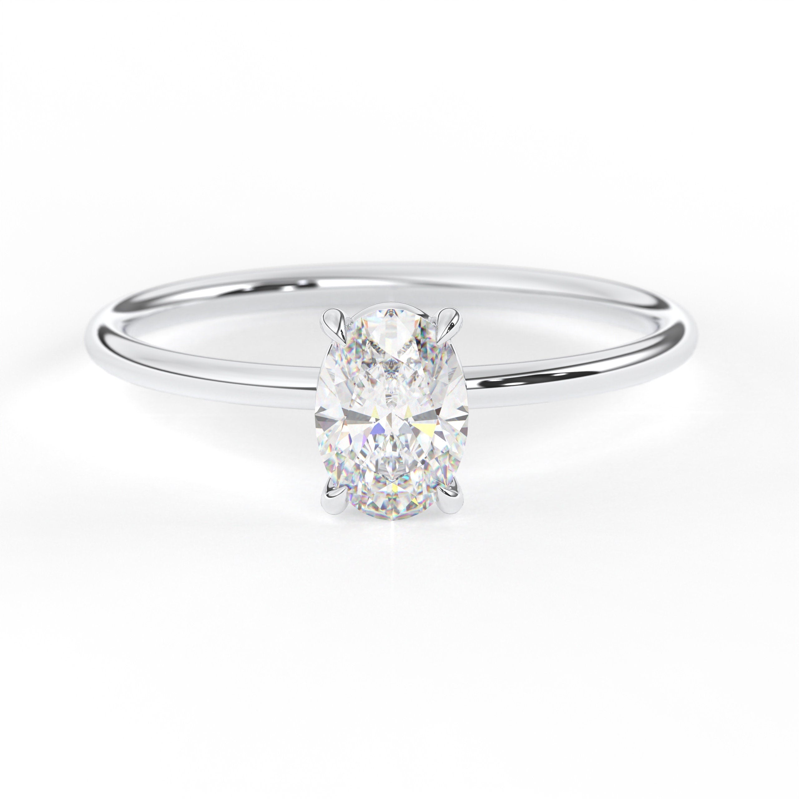Oval Engagement Ring Solid Gold Diamond Solitaire