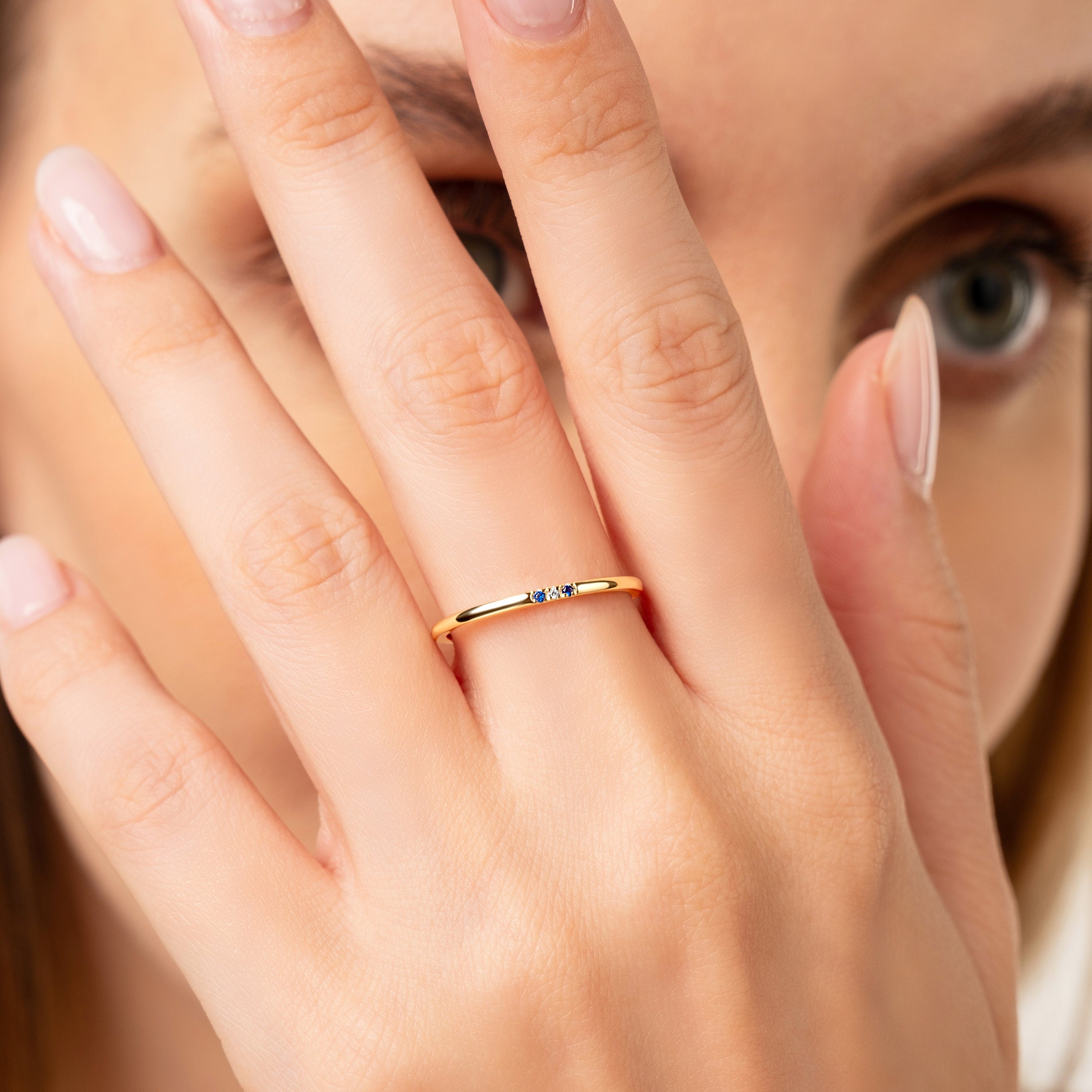 Minimalist Solid Gold Three Stone Band