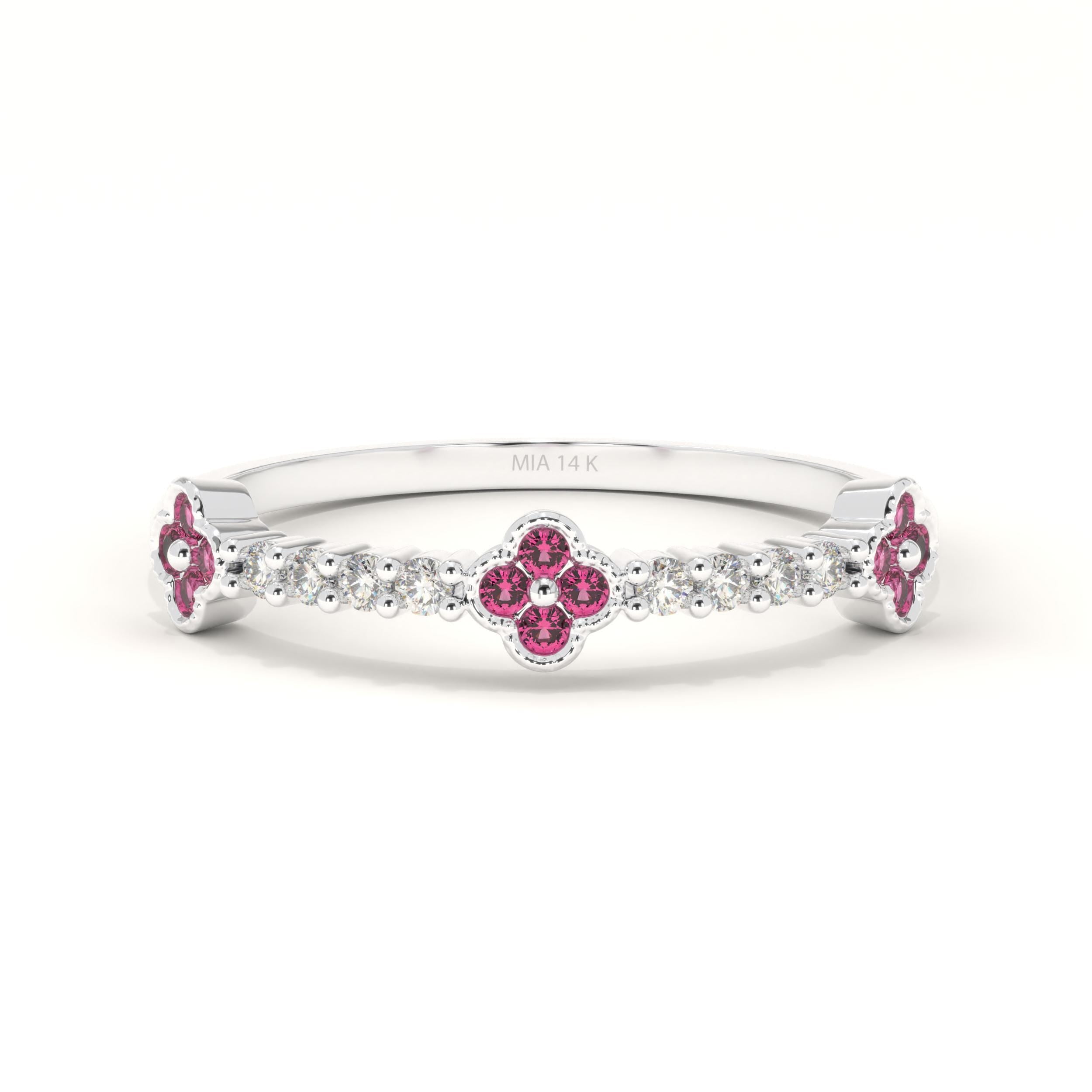 Ruby Clover Ring Solid Gold Floral Band
