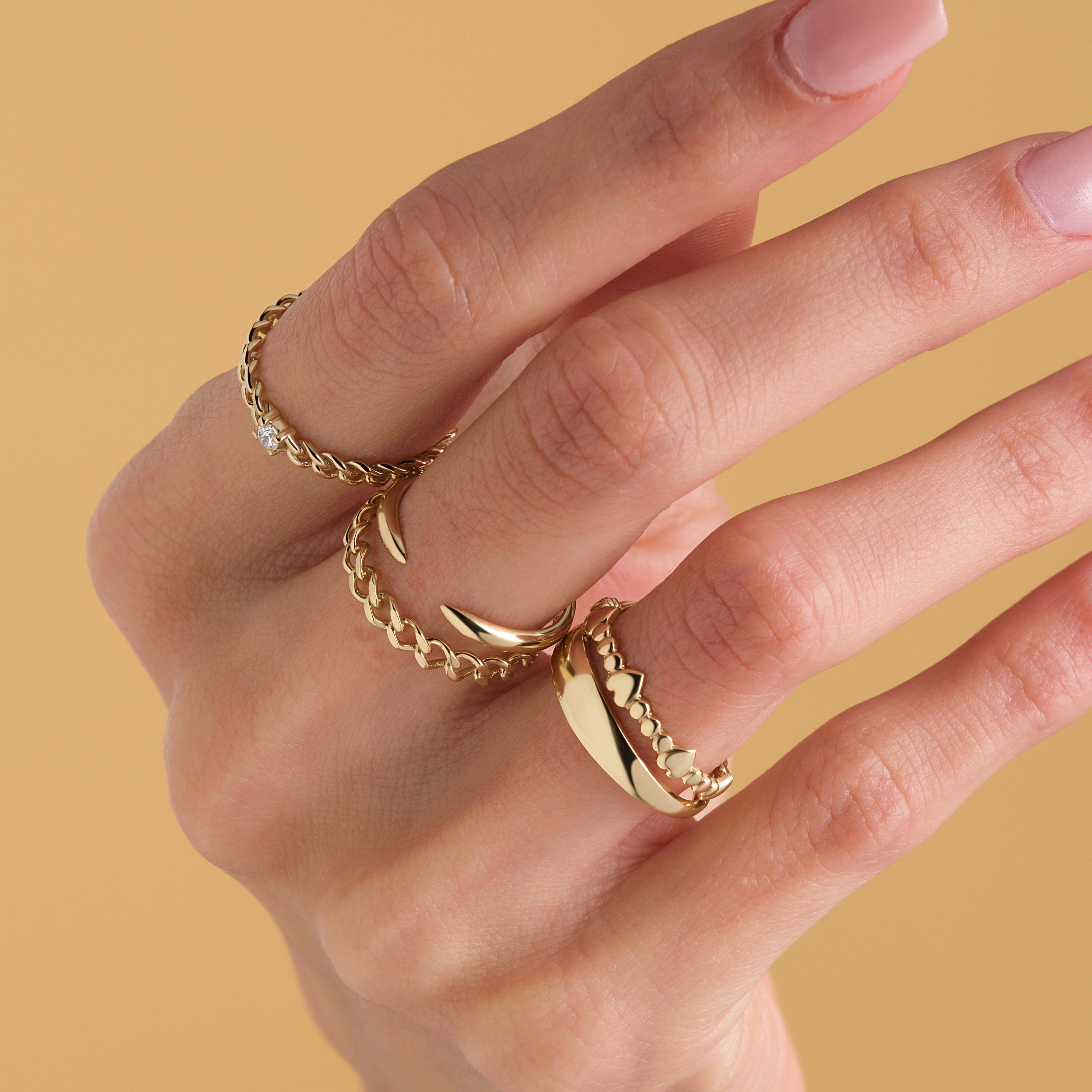 Solid Gold Cuban Link Diamond Ring