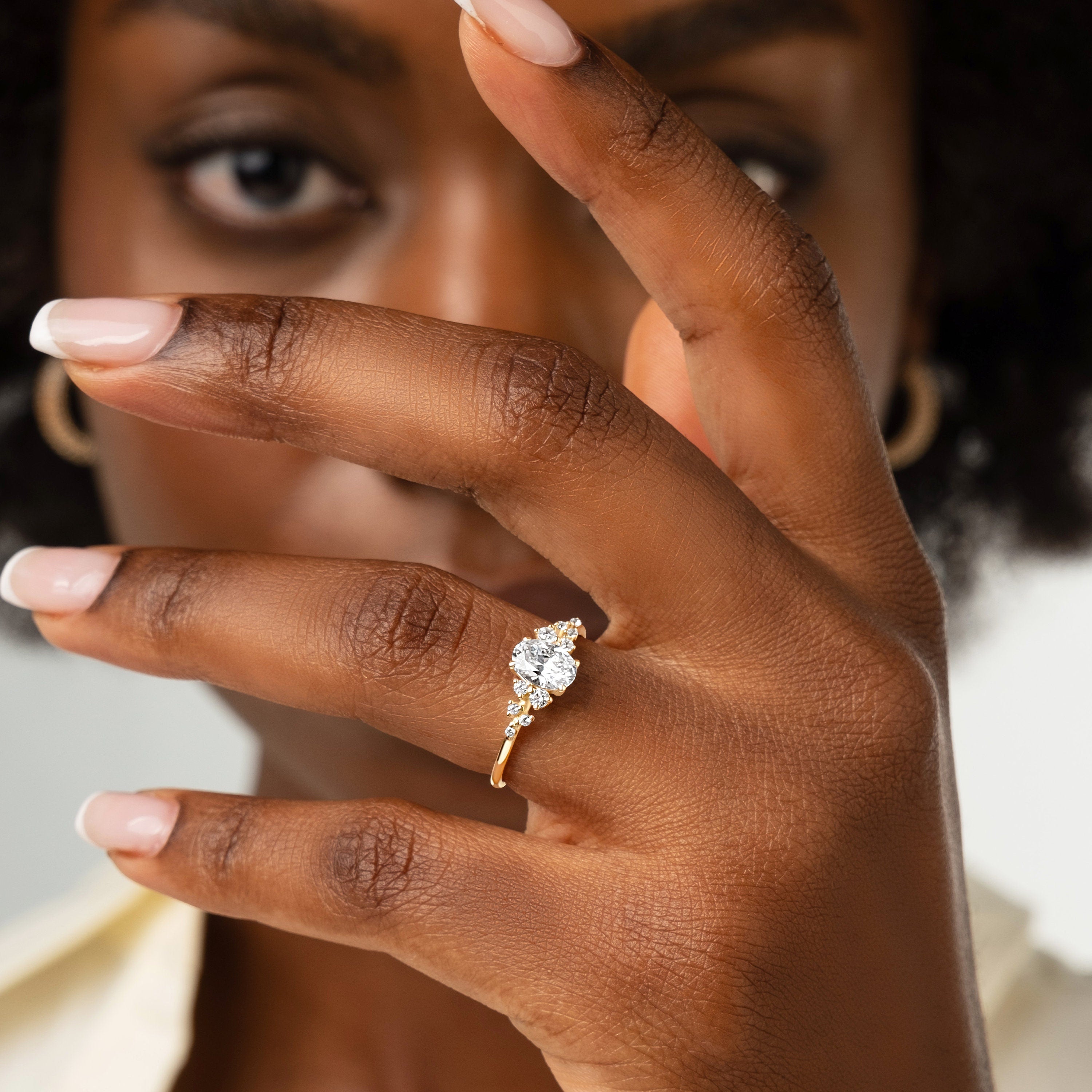 Diamond Cluster Ring Moissanite Promise Ring Solid Gold