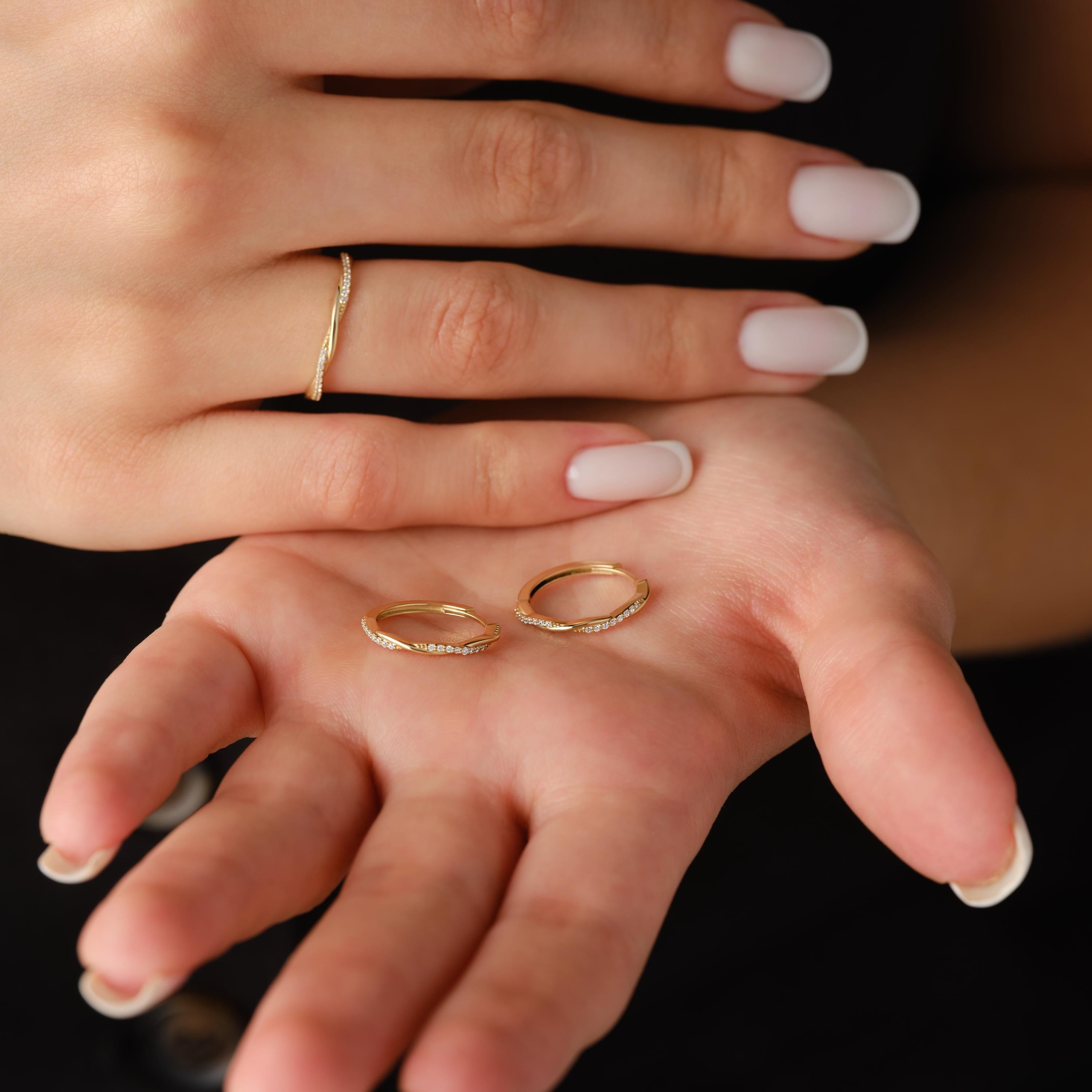 Twisted Gold Hoop Earrings and Gold Twist Ring Set