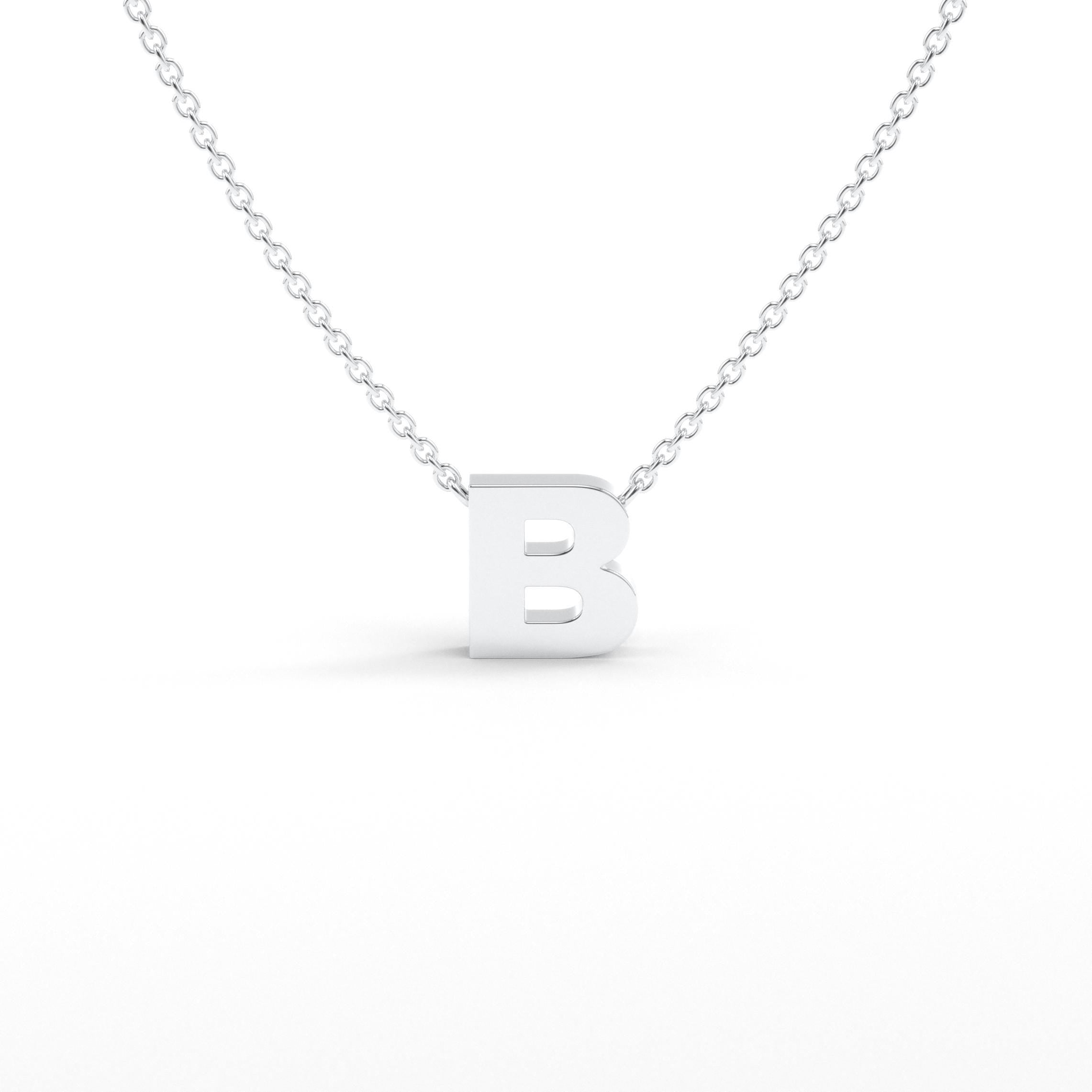 White Gold B Initial Pendant Necklace