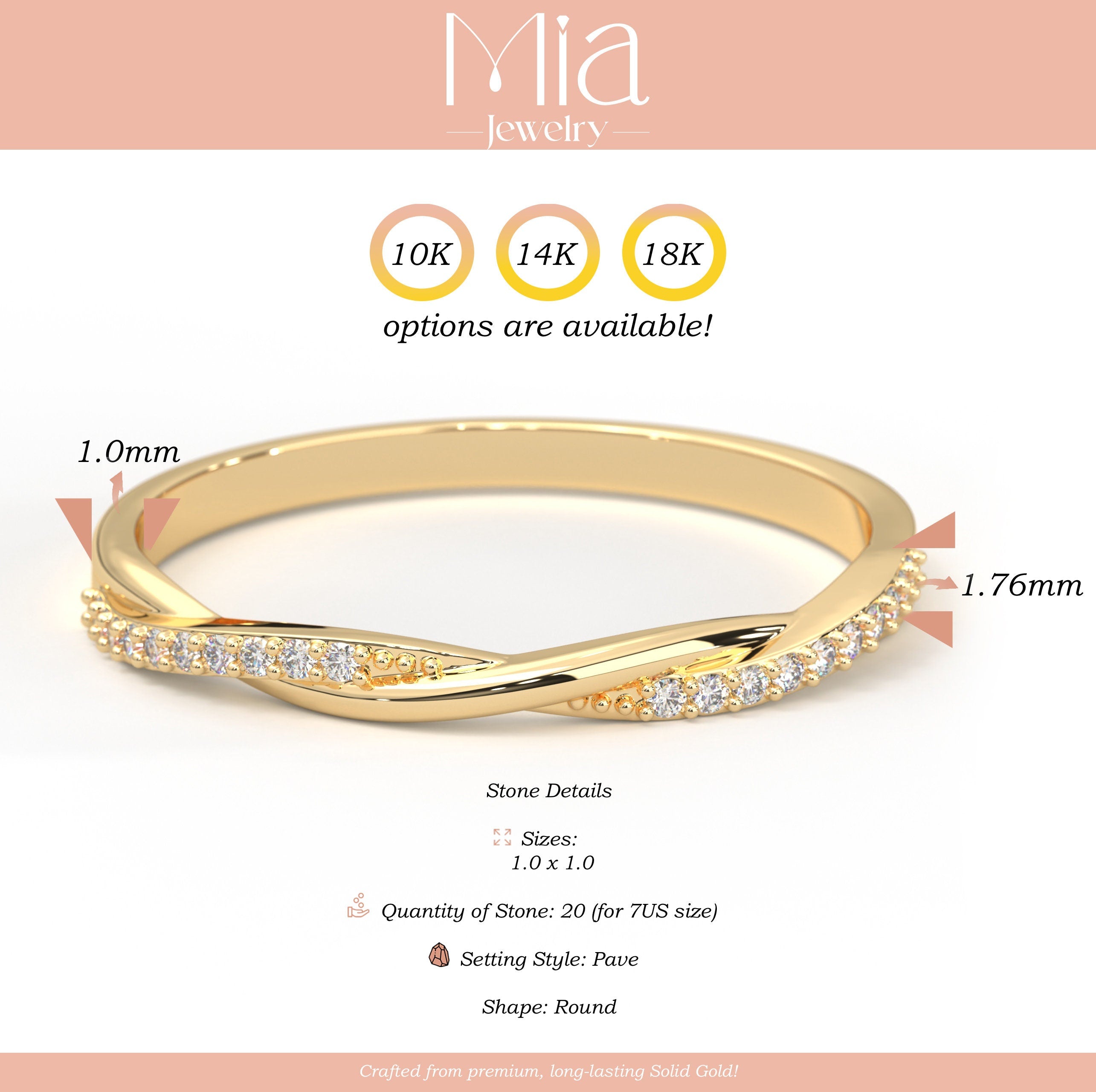 Solid Gold Twist Ring Half Eternity Band