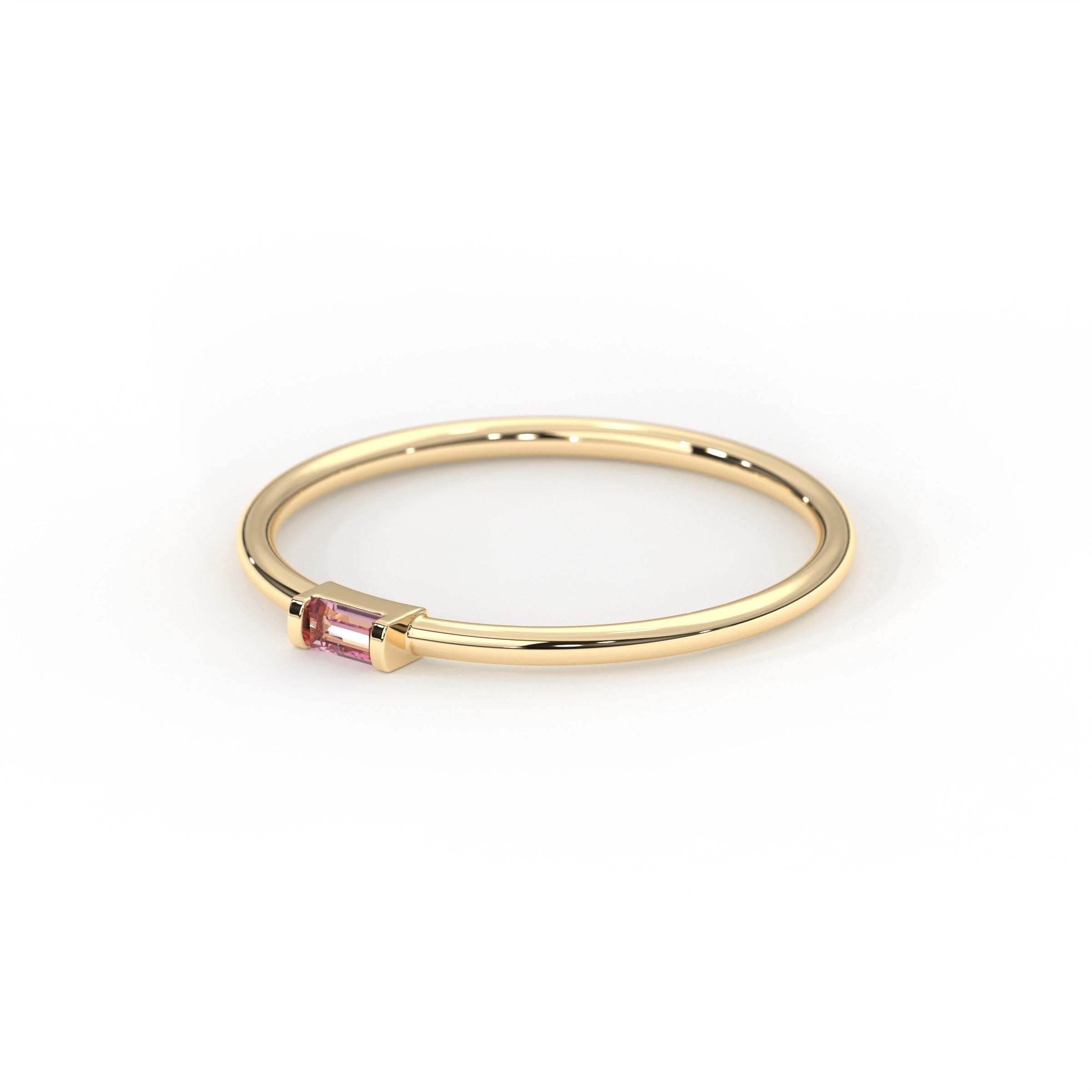 Pink Baguette Ring Personalized Birthstone Gold Band