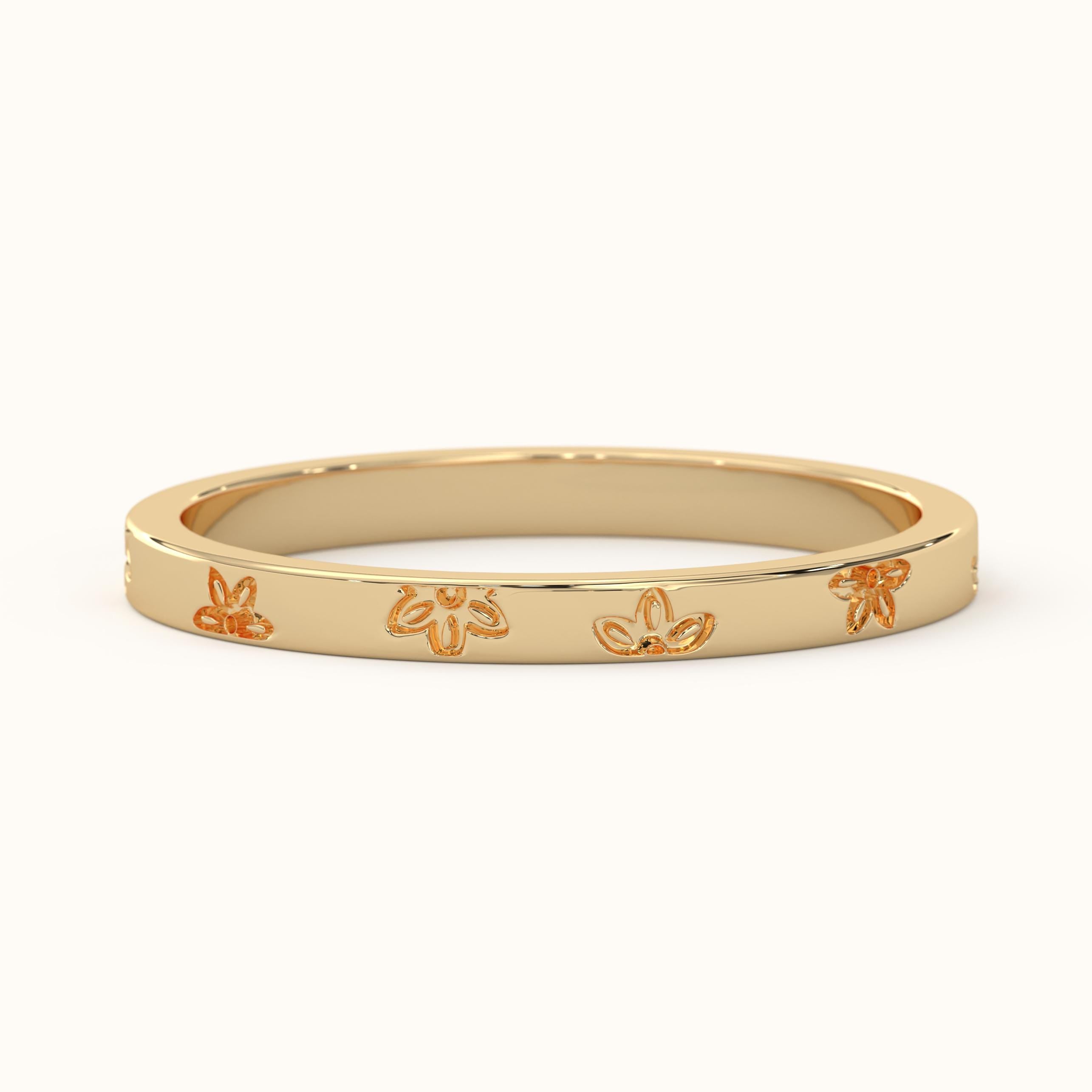 Solid Gold Floral Band Solid Gold Ring Comfort Fit