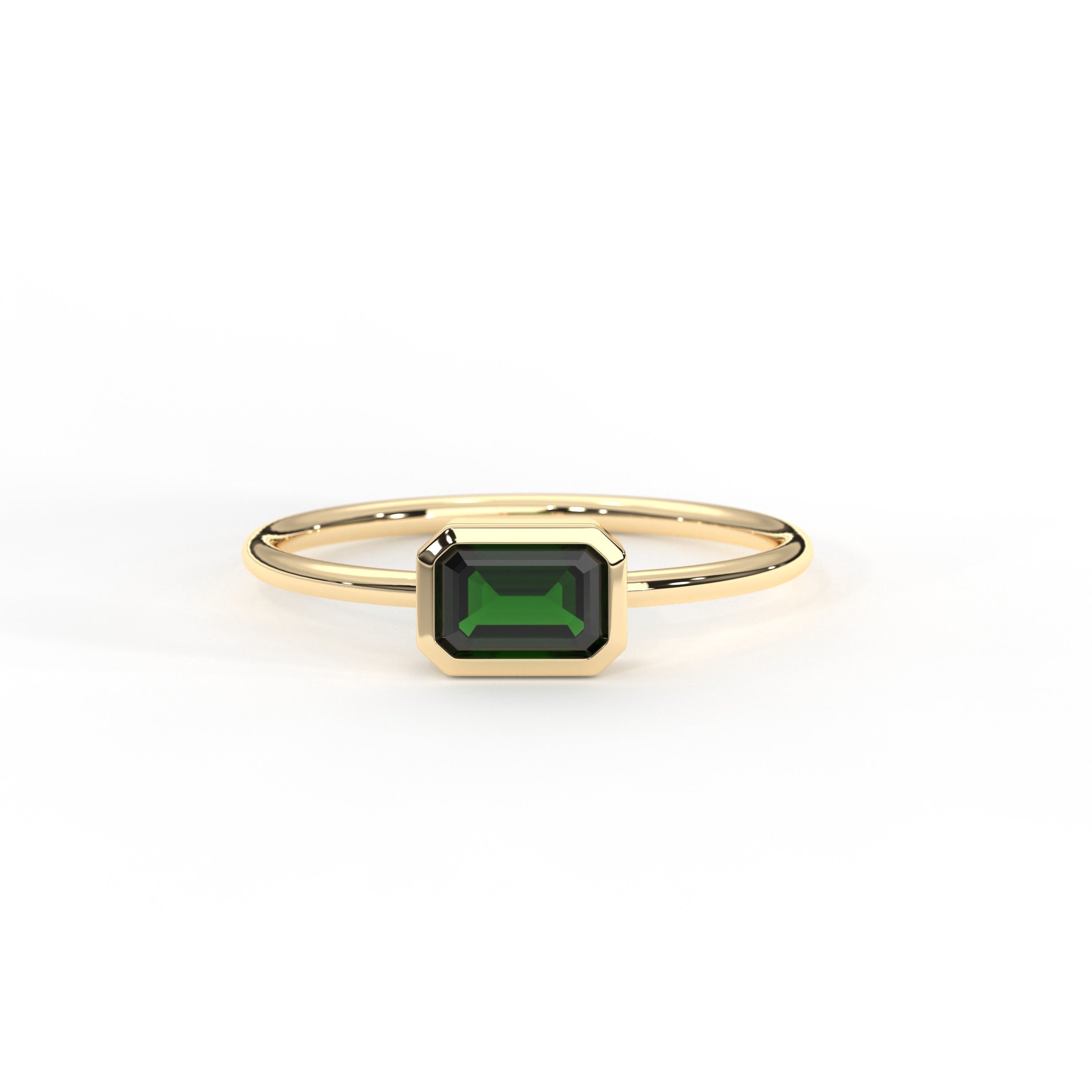 Custom Birthstone Ring Solid Gold Emerald Bezel