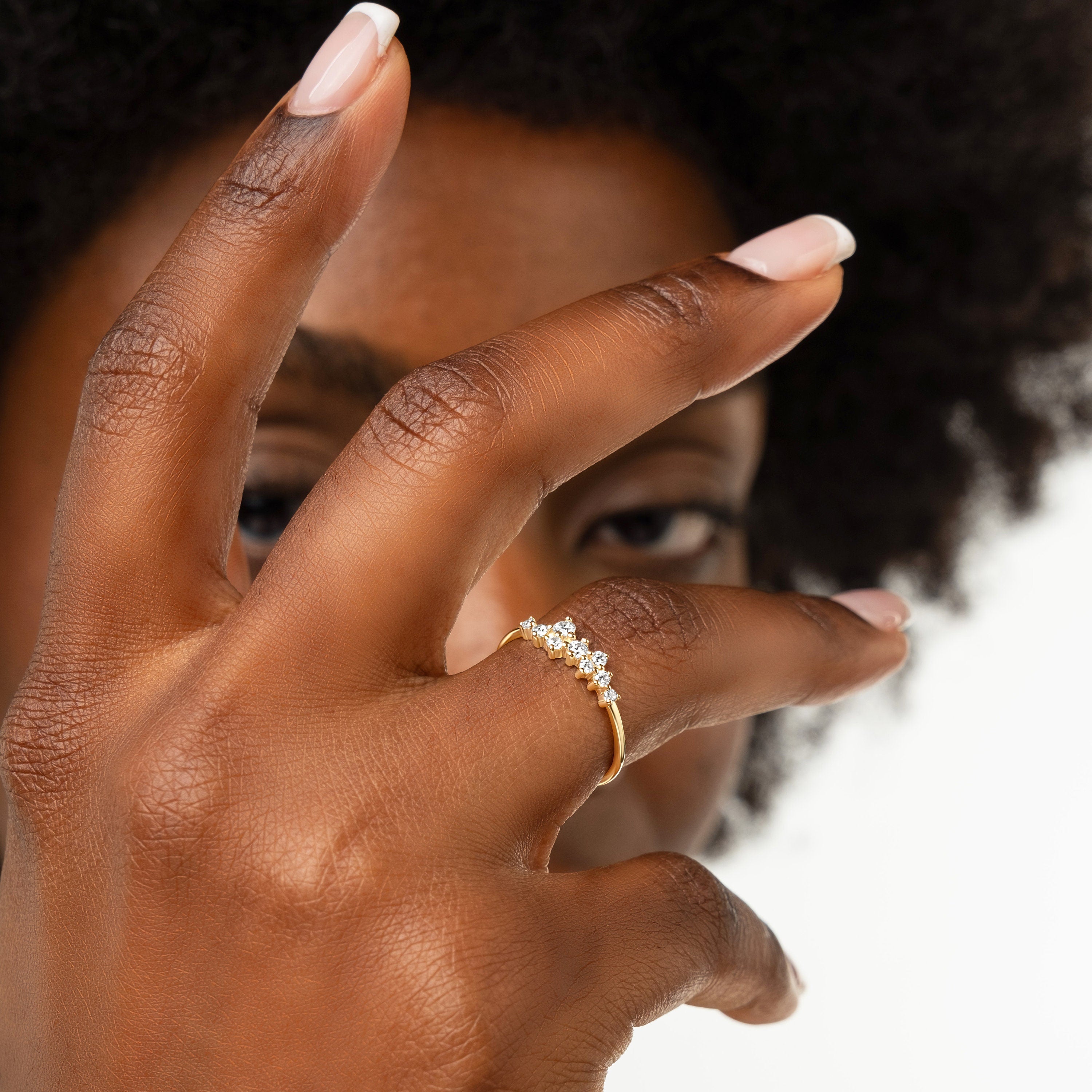 Cluster Diamond Ring Solid Gold Minimalist Band