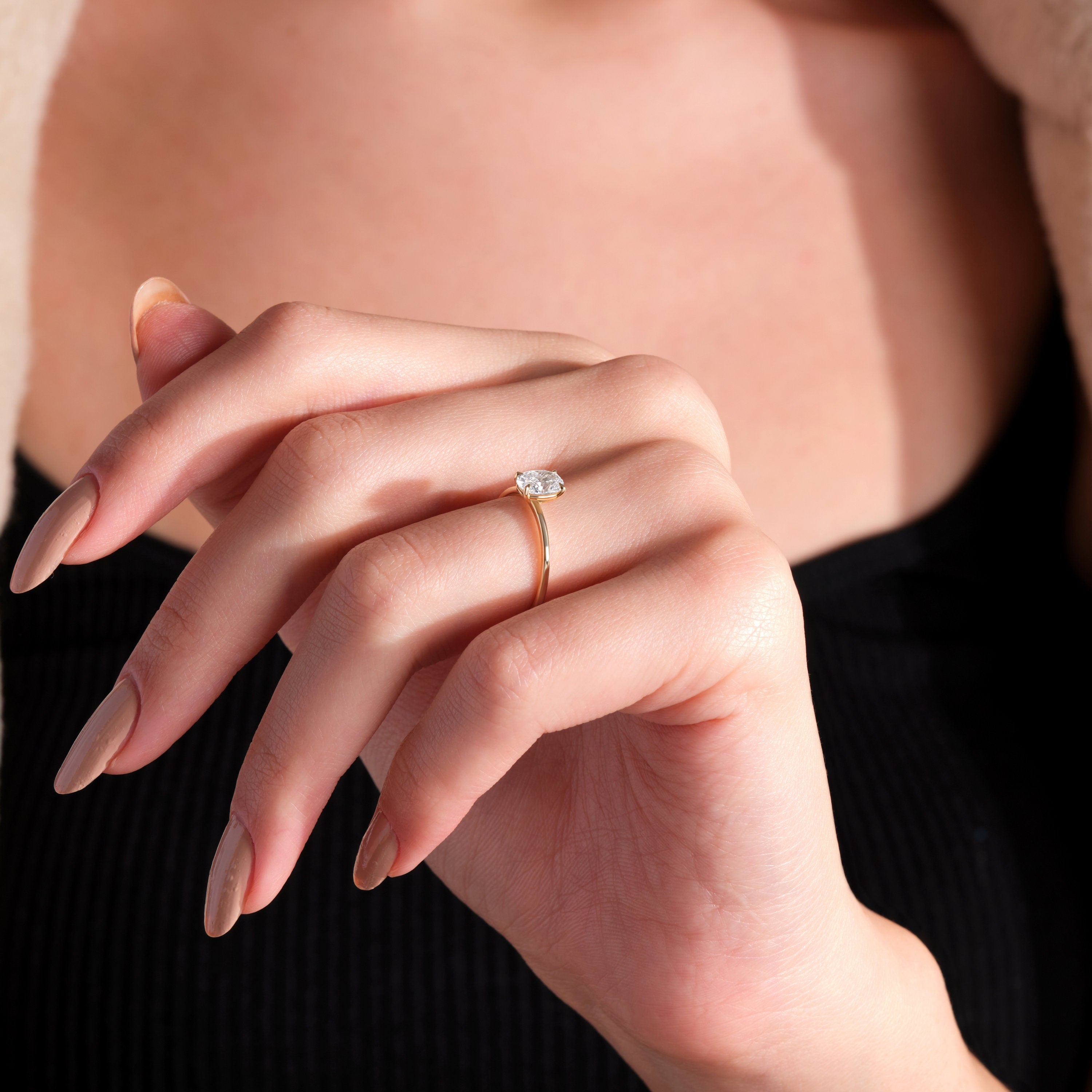 Oval Engagement Ring Solid Gold Diamond Solitaire