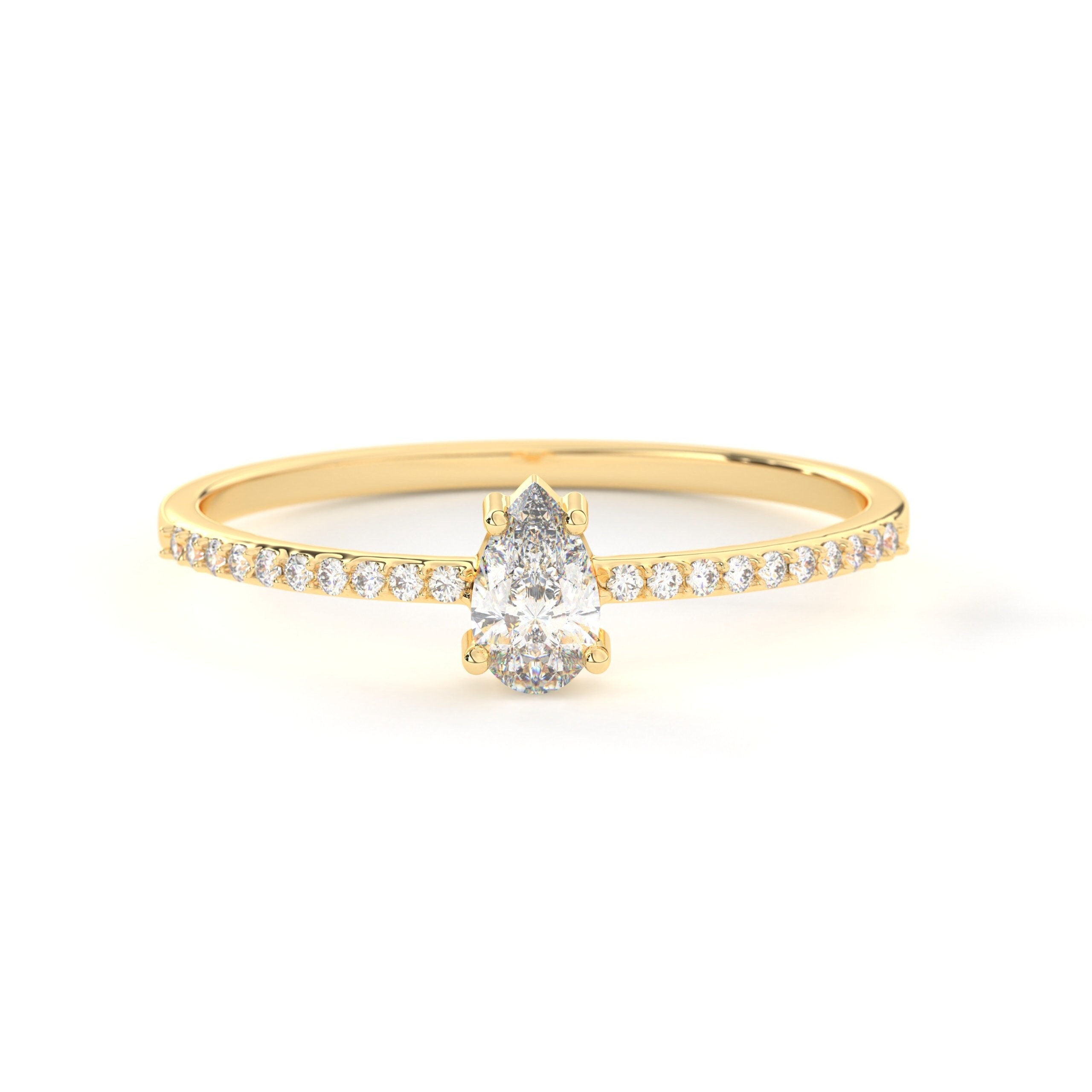 Pear Cut Diamond Ring Solid Gold Band