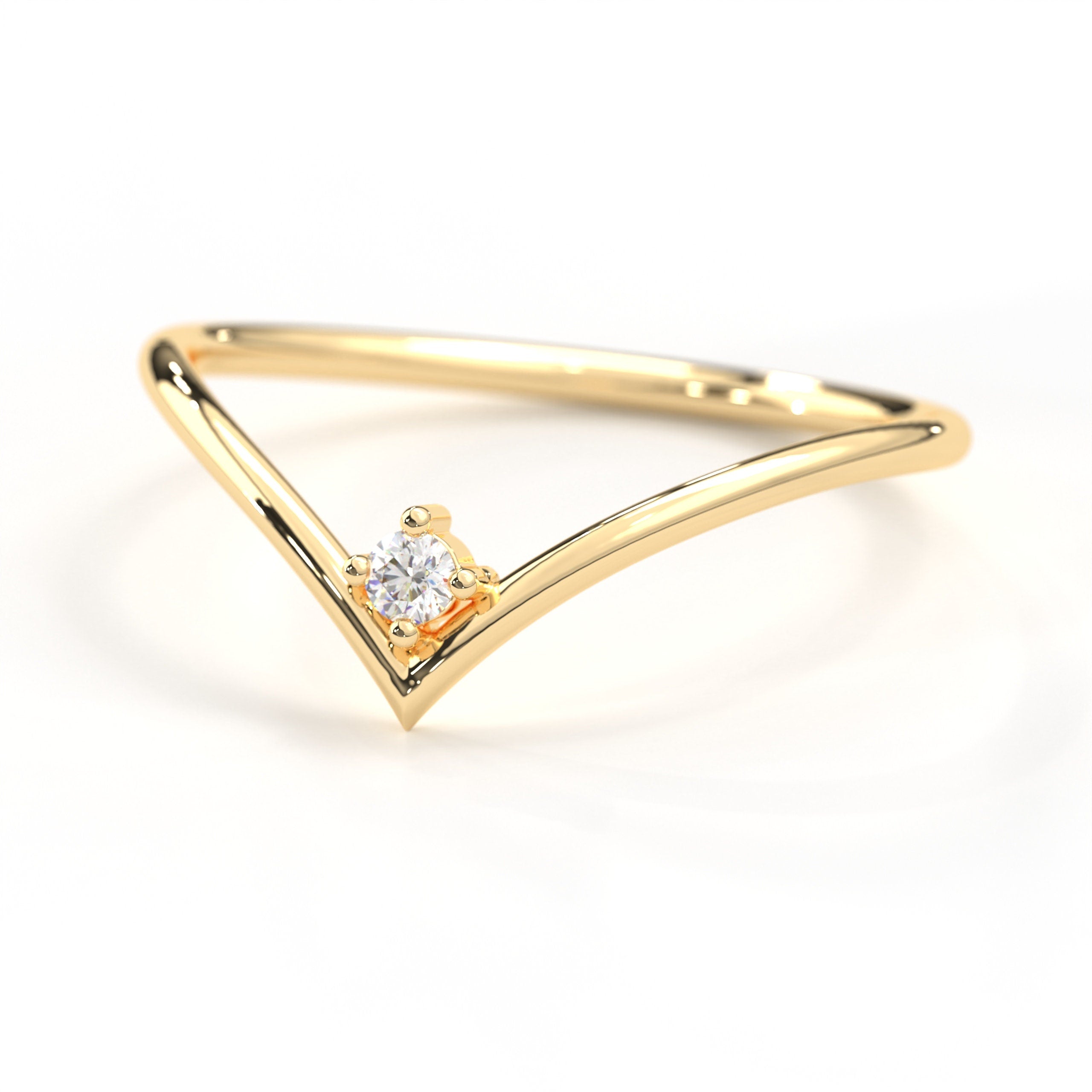 Dainty Diamond Chevron Band Stacking Wedding Band