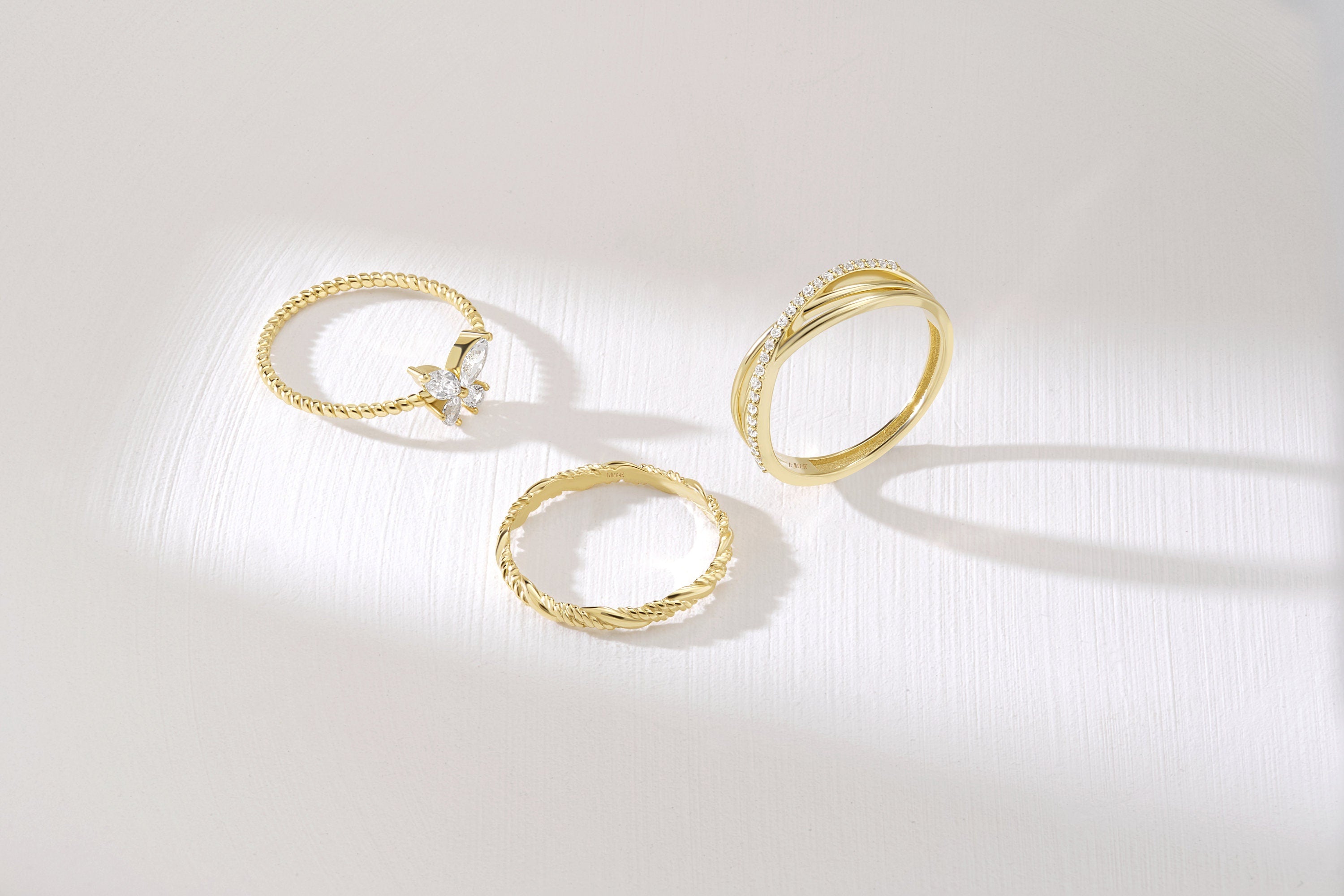 Gold Butterfly Ring Minimalist Diamond Band