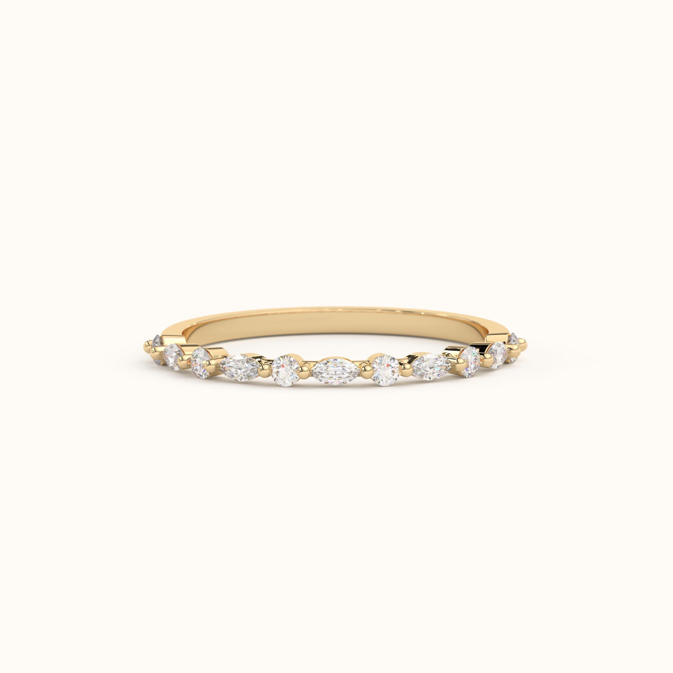 Minimalist Gold Ring With Marquise Diamond & Shared Prong Setting