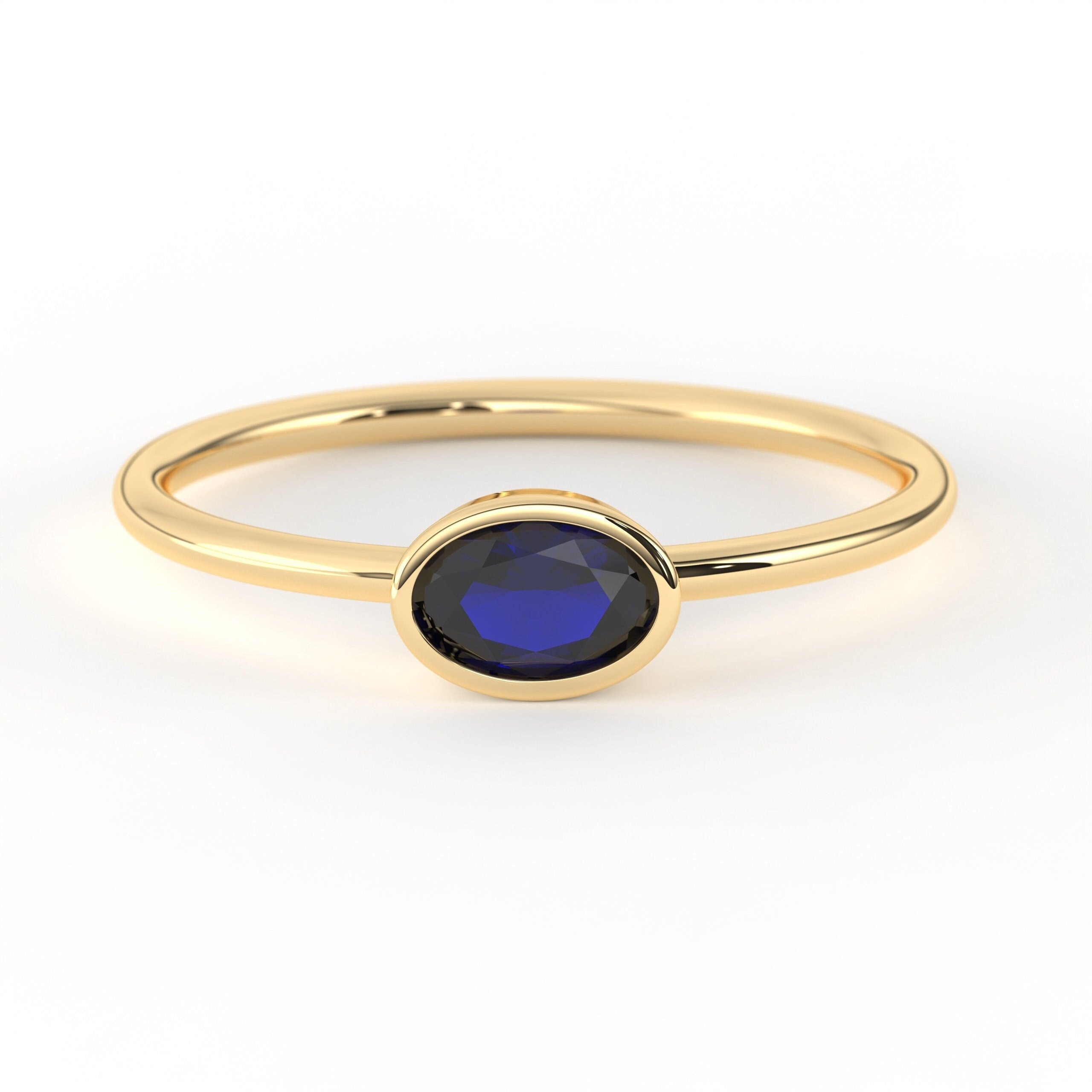 Oval Bezel Set Sapphire Solid Gold Ring