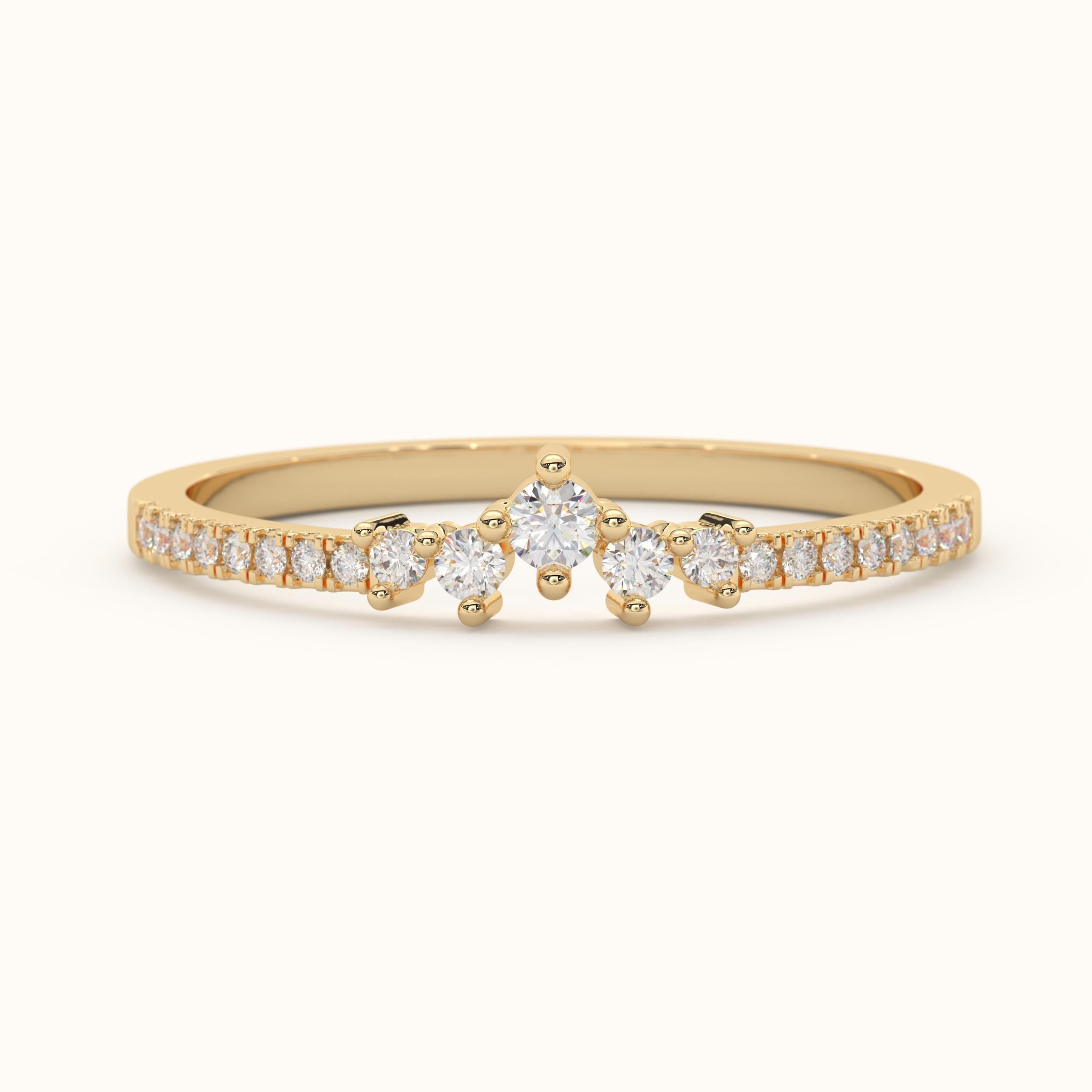Diamond Nesting Ring Solid Gold Cluster Band