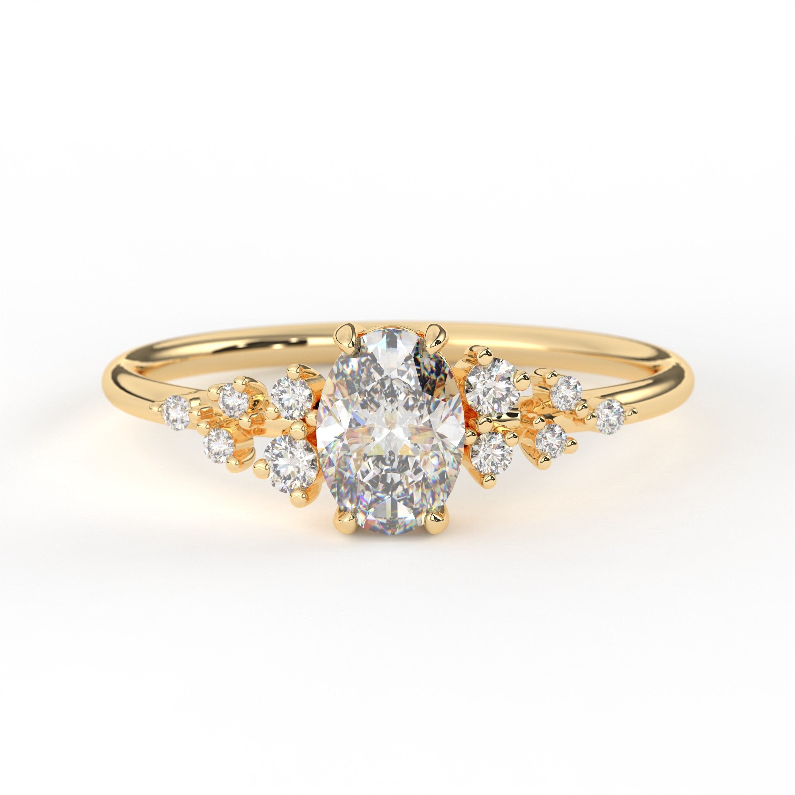 Diamond Cluster Ring Moissanite Promise Ring Solid Gold